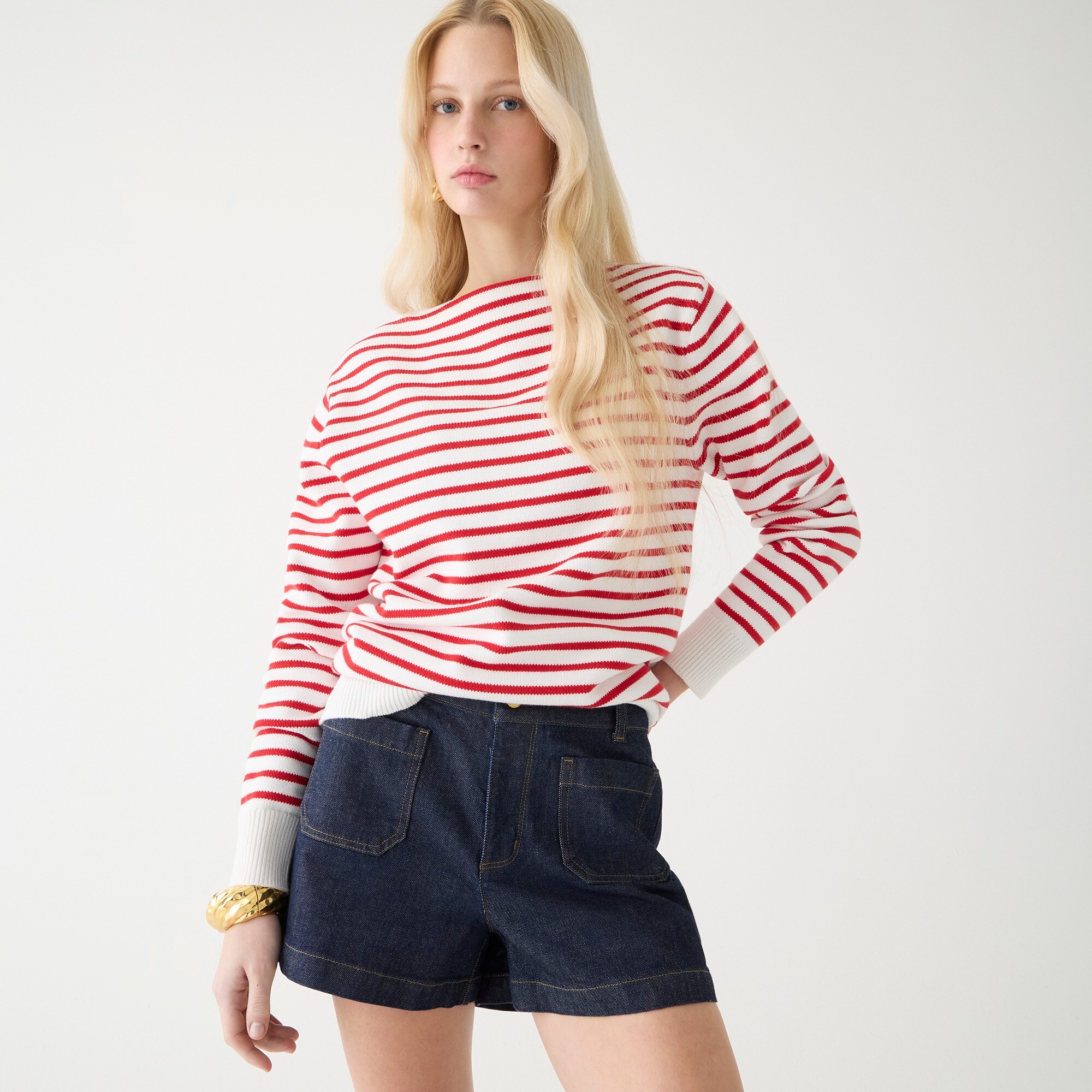 Cotton boatneck sweater in stripe