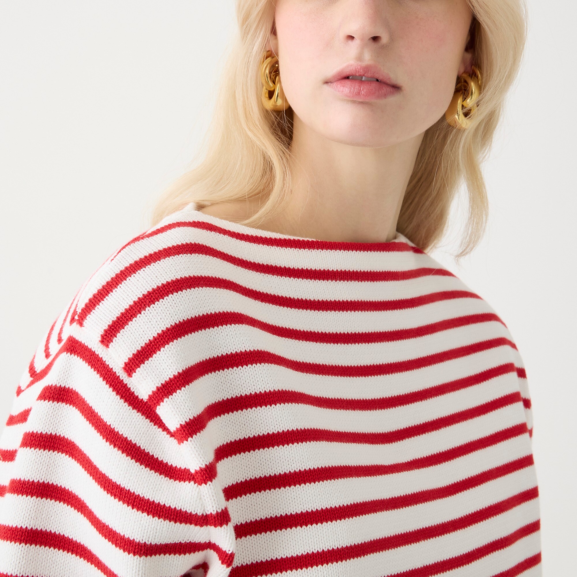 Cotton boatneck sweater in stripe
