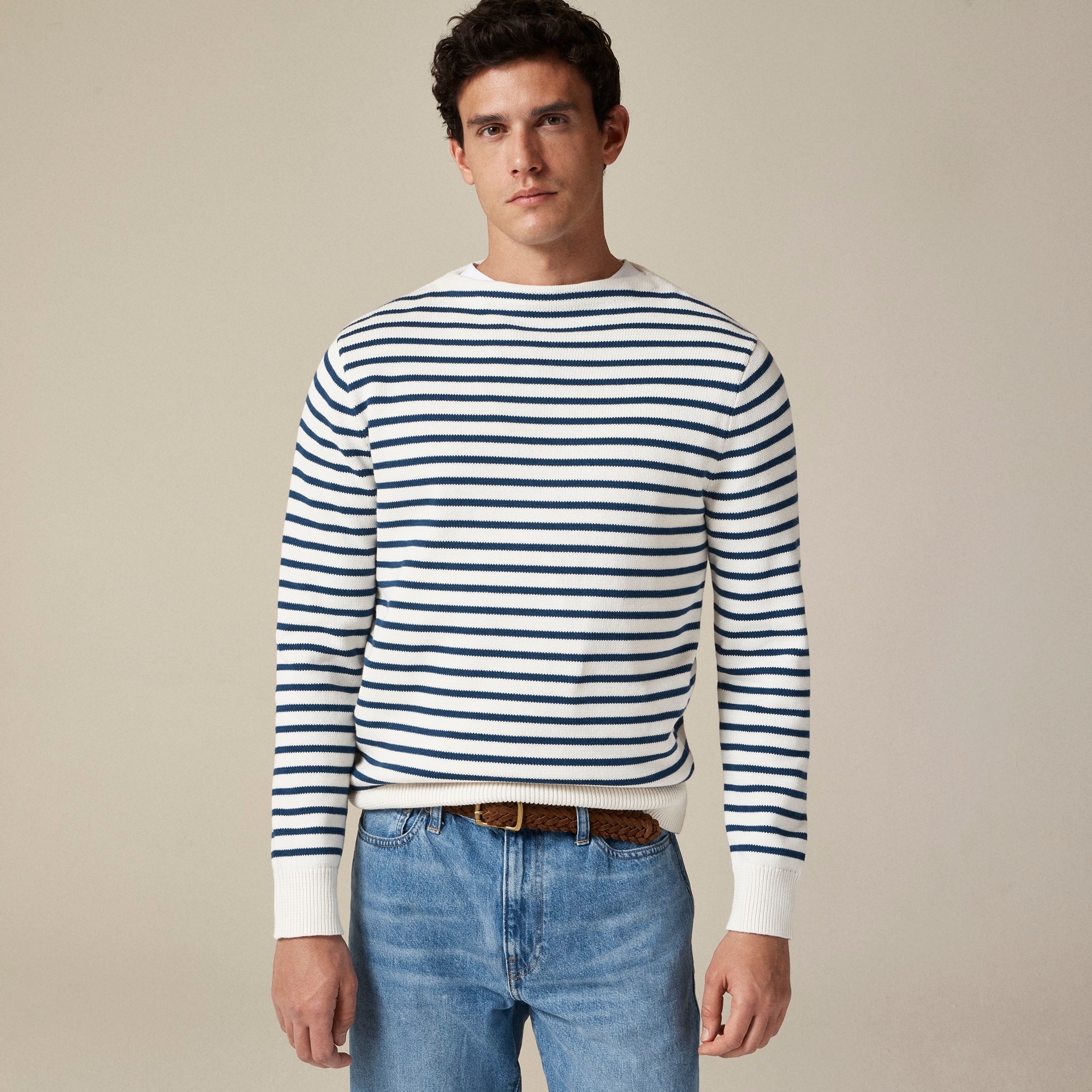 mens Cotton boatneck sweater in stripe