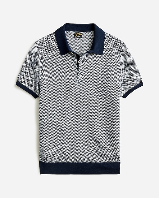 mens Short-sleeve cashmere sweater-polo in herringbone