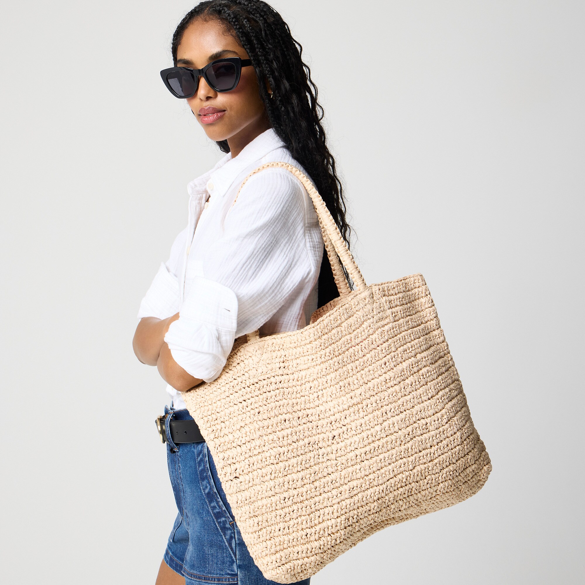 womens Packable straw tote bag