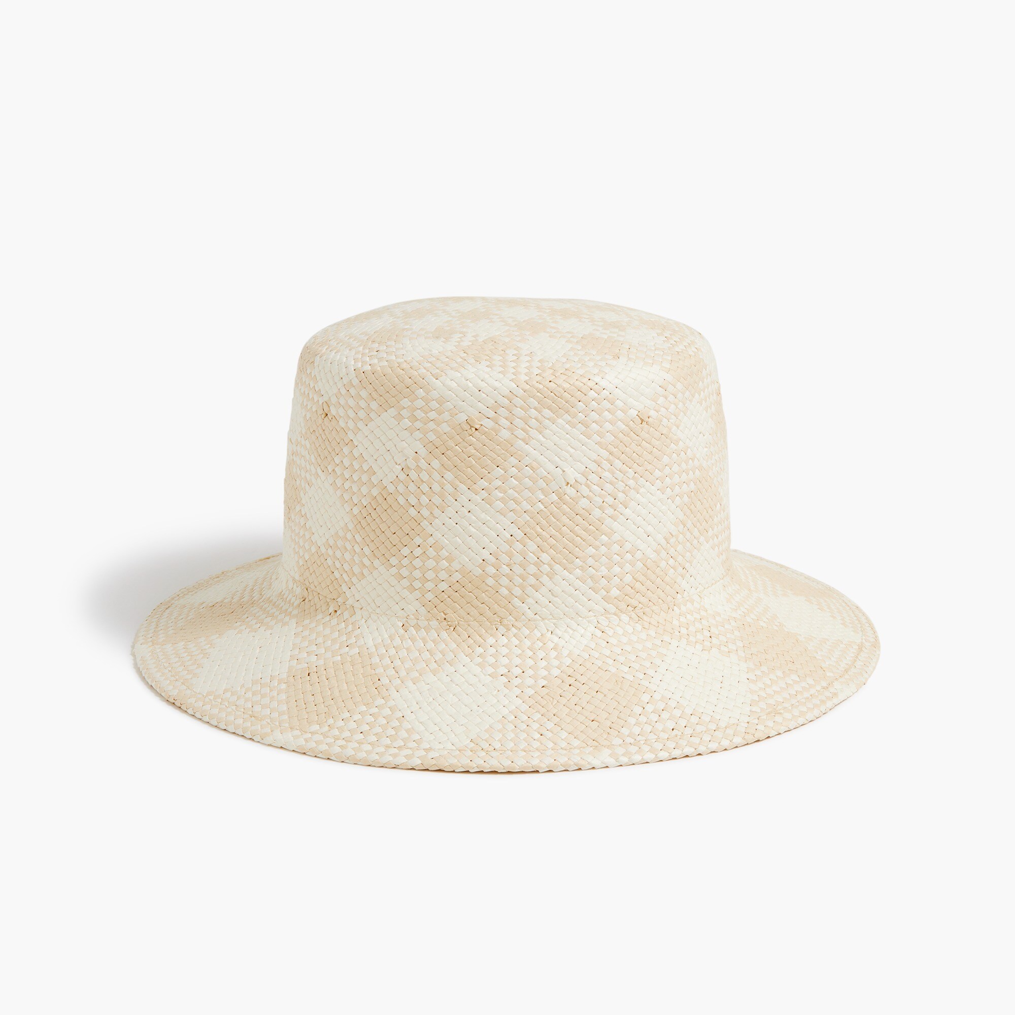 Gingham straw bucket hat