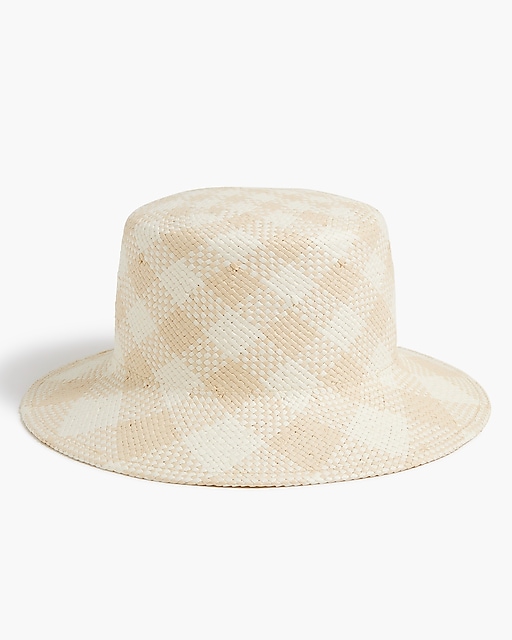womens Gingham straw bucket hat