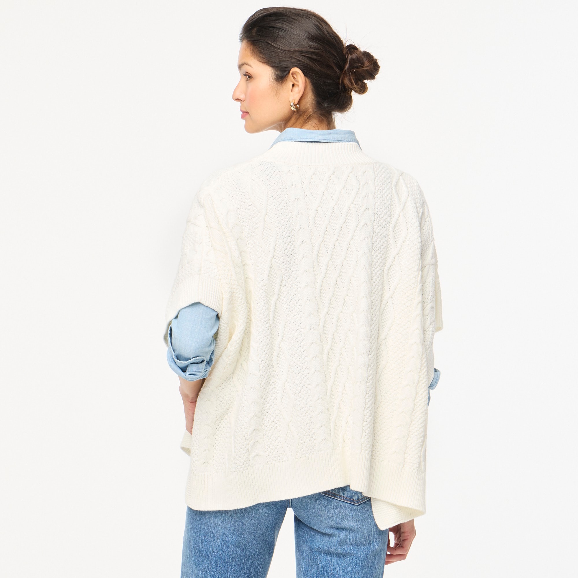 Fisherman cable-knit poncho