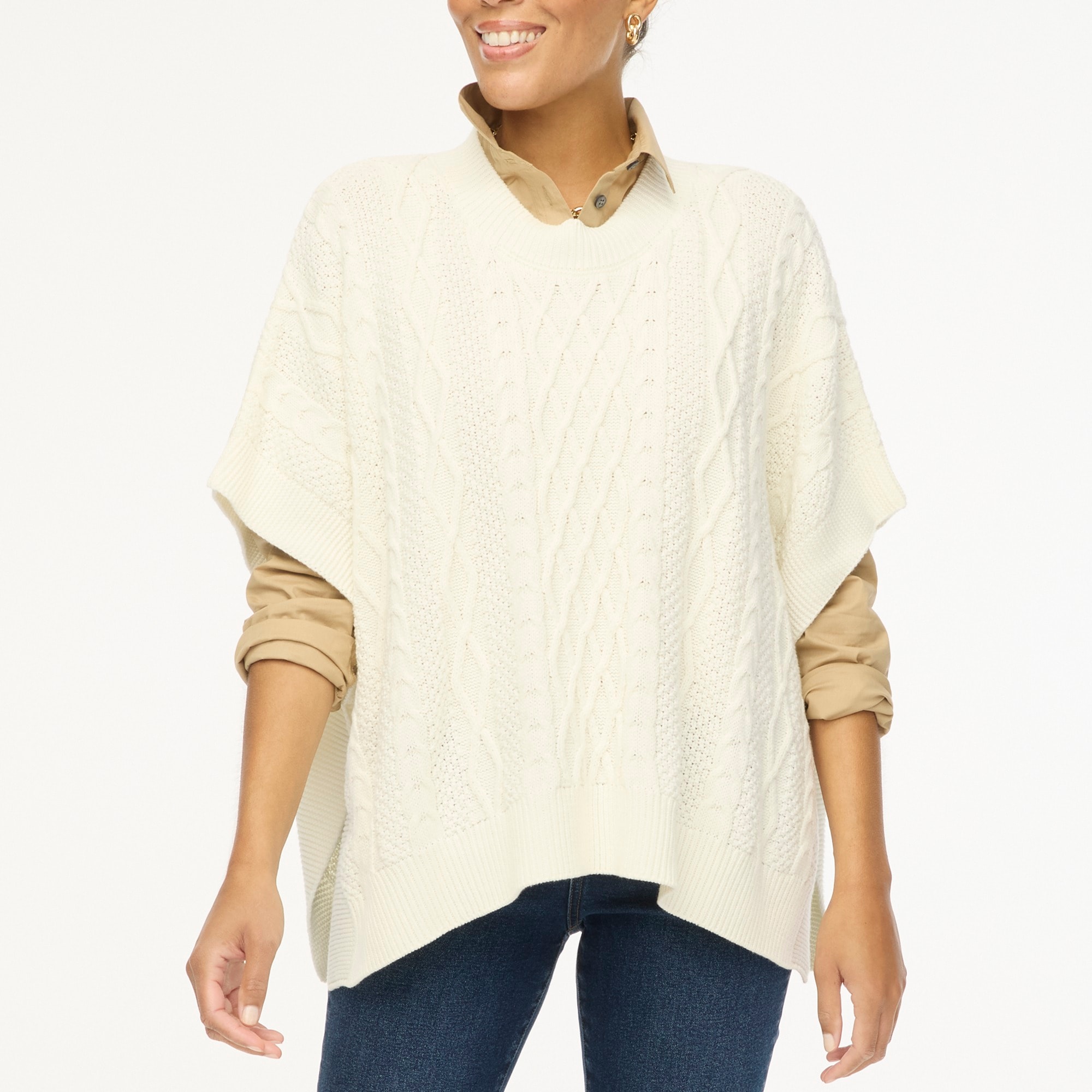 Fisherman cable-knit poncho