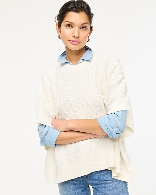 womens Fisherman cable-knit poncho