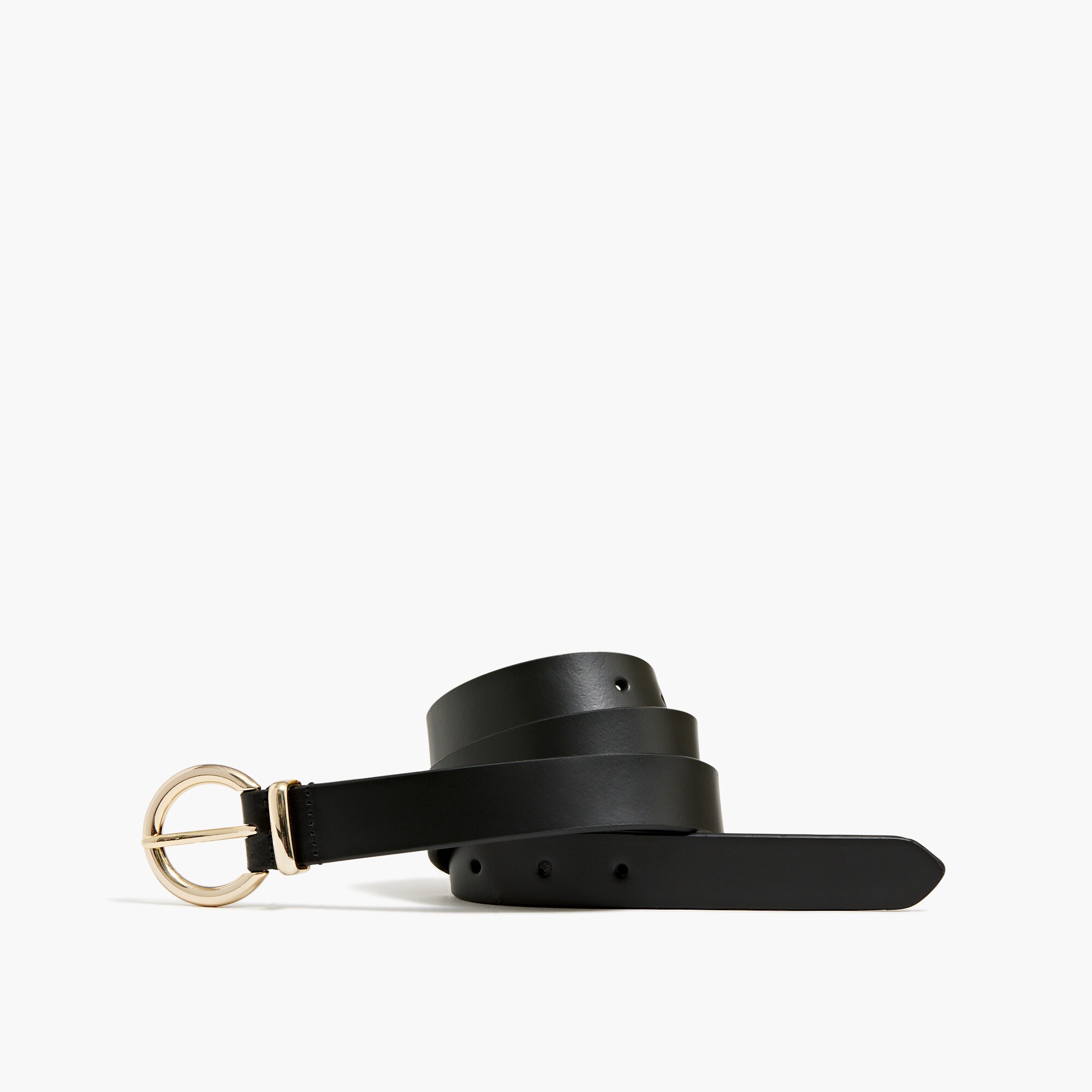 leather belt with gold-tone buckle for women