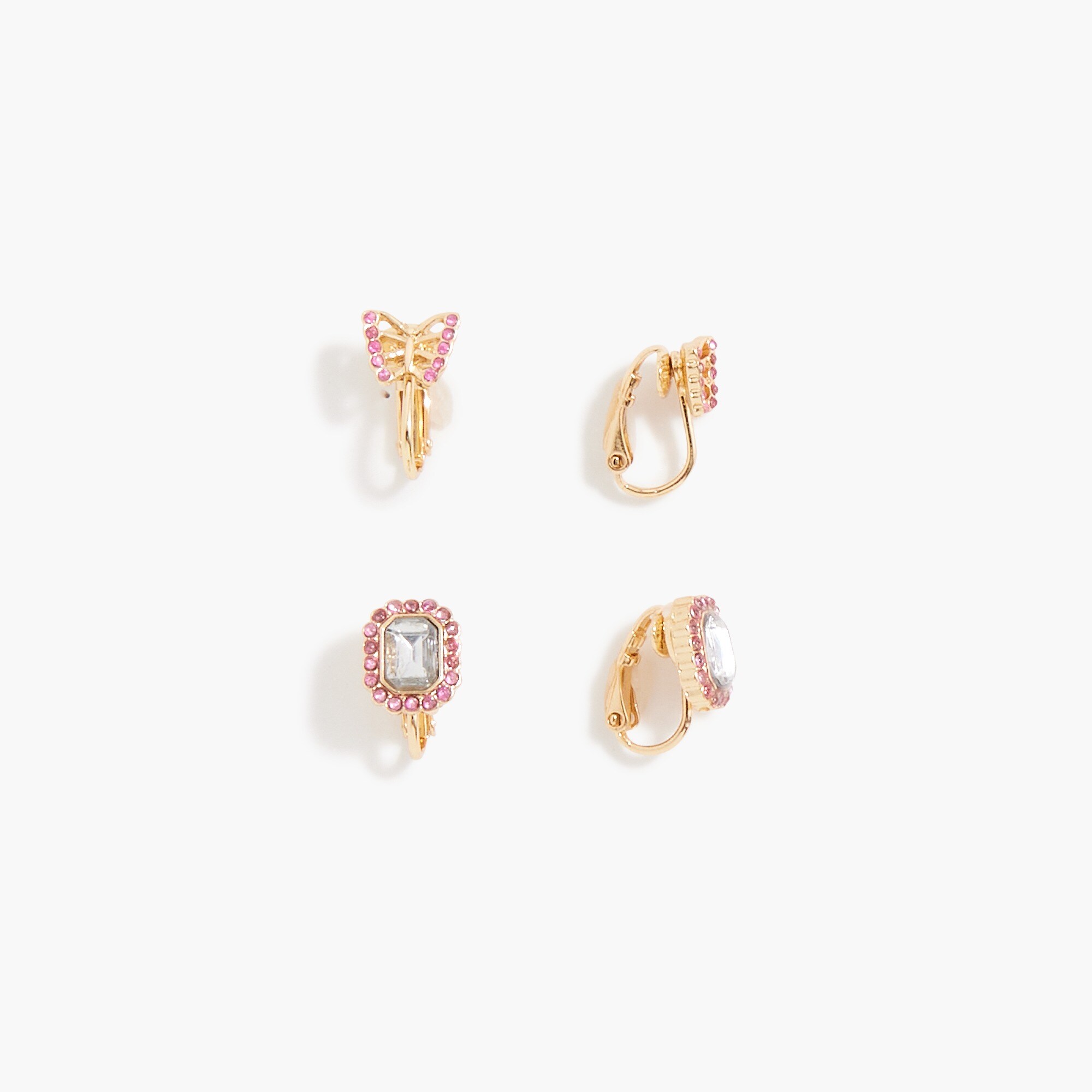 girls' rhinestone clip-on earrings set-of-two for girls
