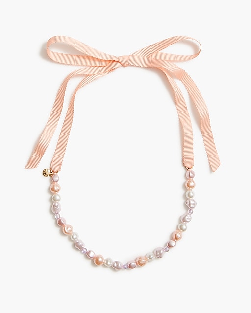  Girls' multicolor pearl-ribbon necklace