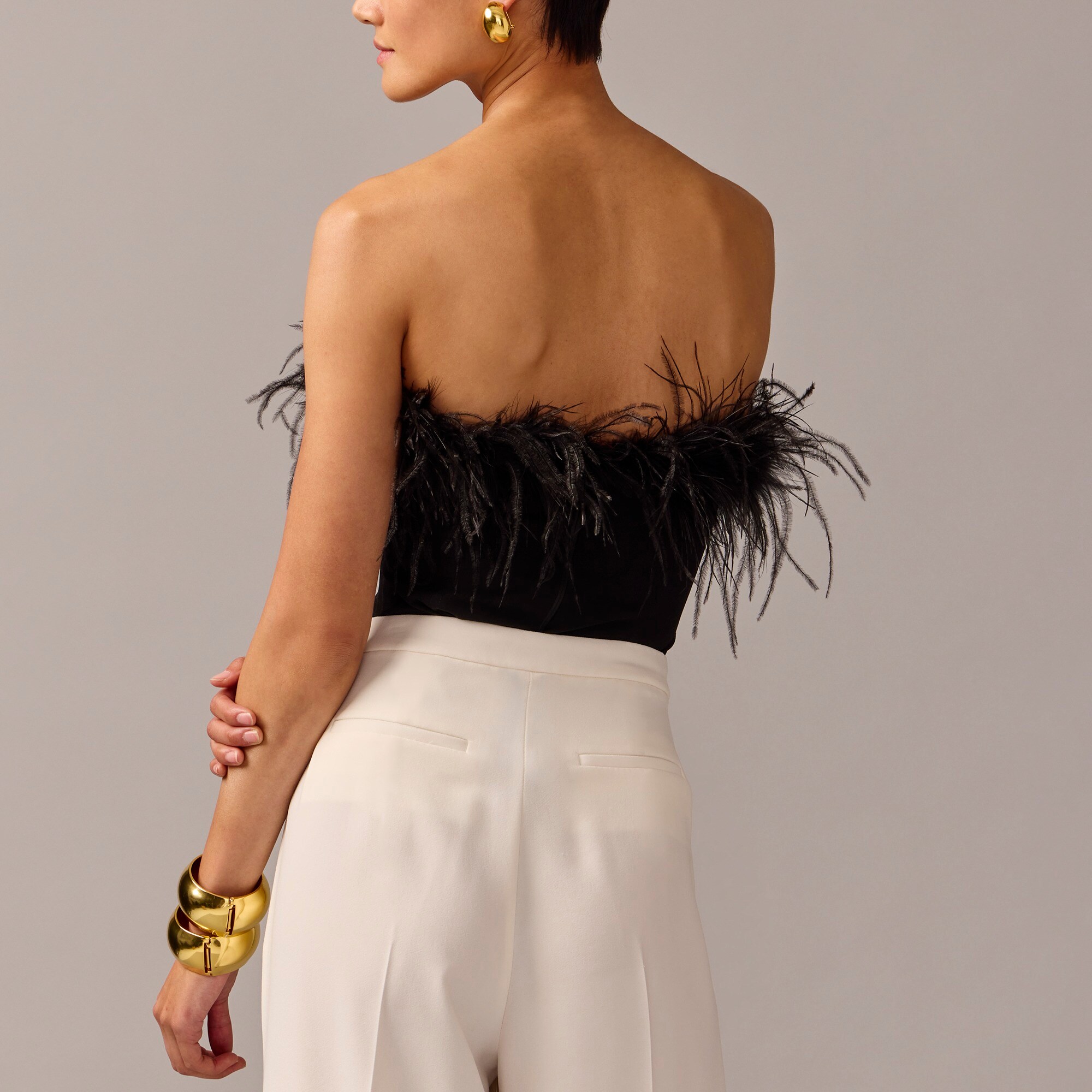Limited-edition Anna October© X J.Crew feather-trim strapless top