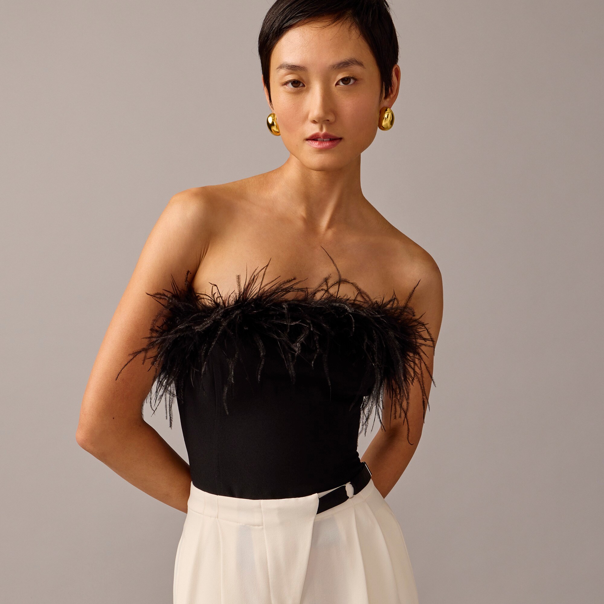 j.crew: limited-edition anna october&copy; x j.crew feather-trim strapless top for women