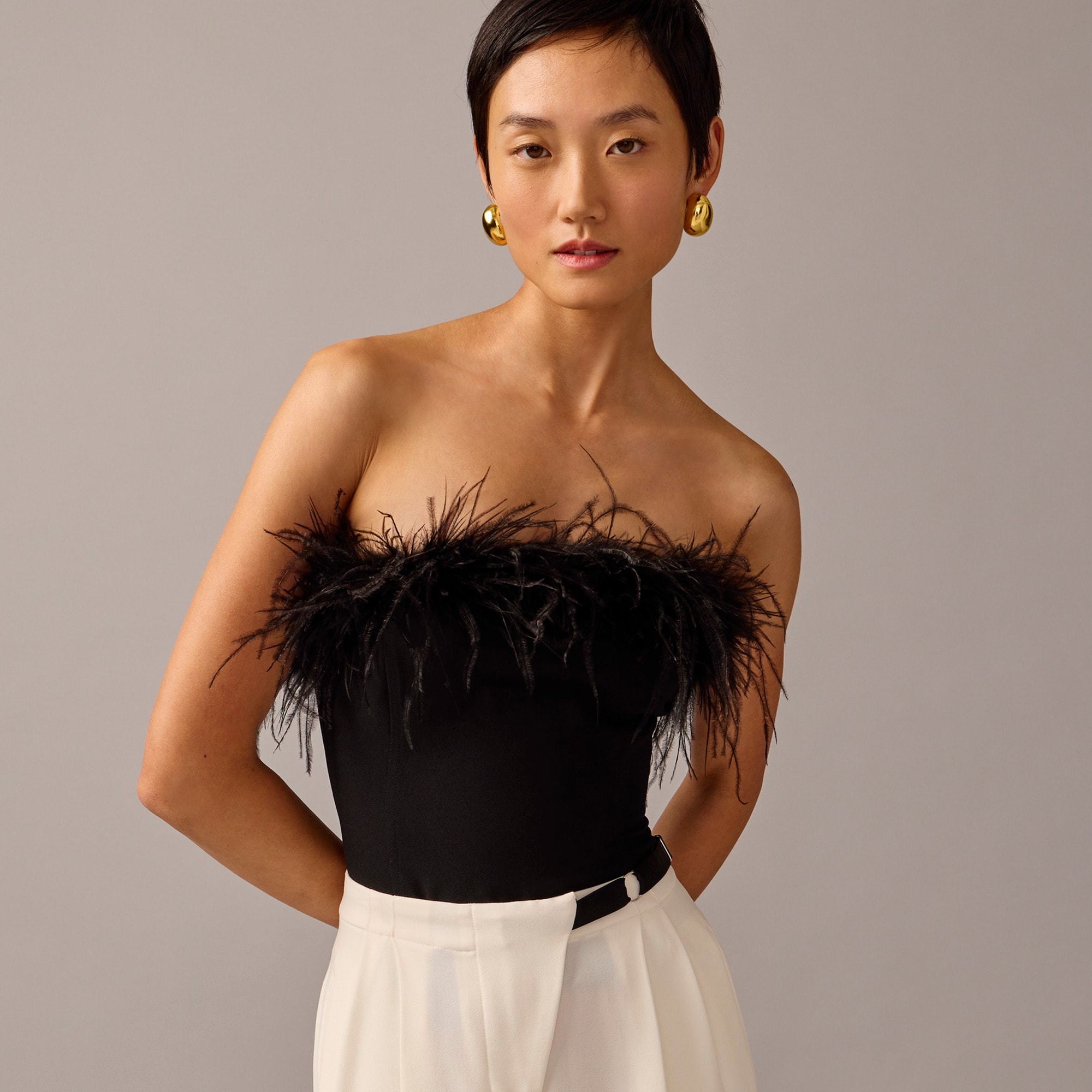 womens Limited-edition Anna October&copy; X J.Crew feather-trim strapless top