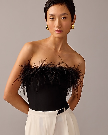 j.crew: limited-edition anna october&copy; x j.crew feather-trim strapless top for women