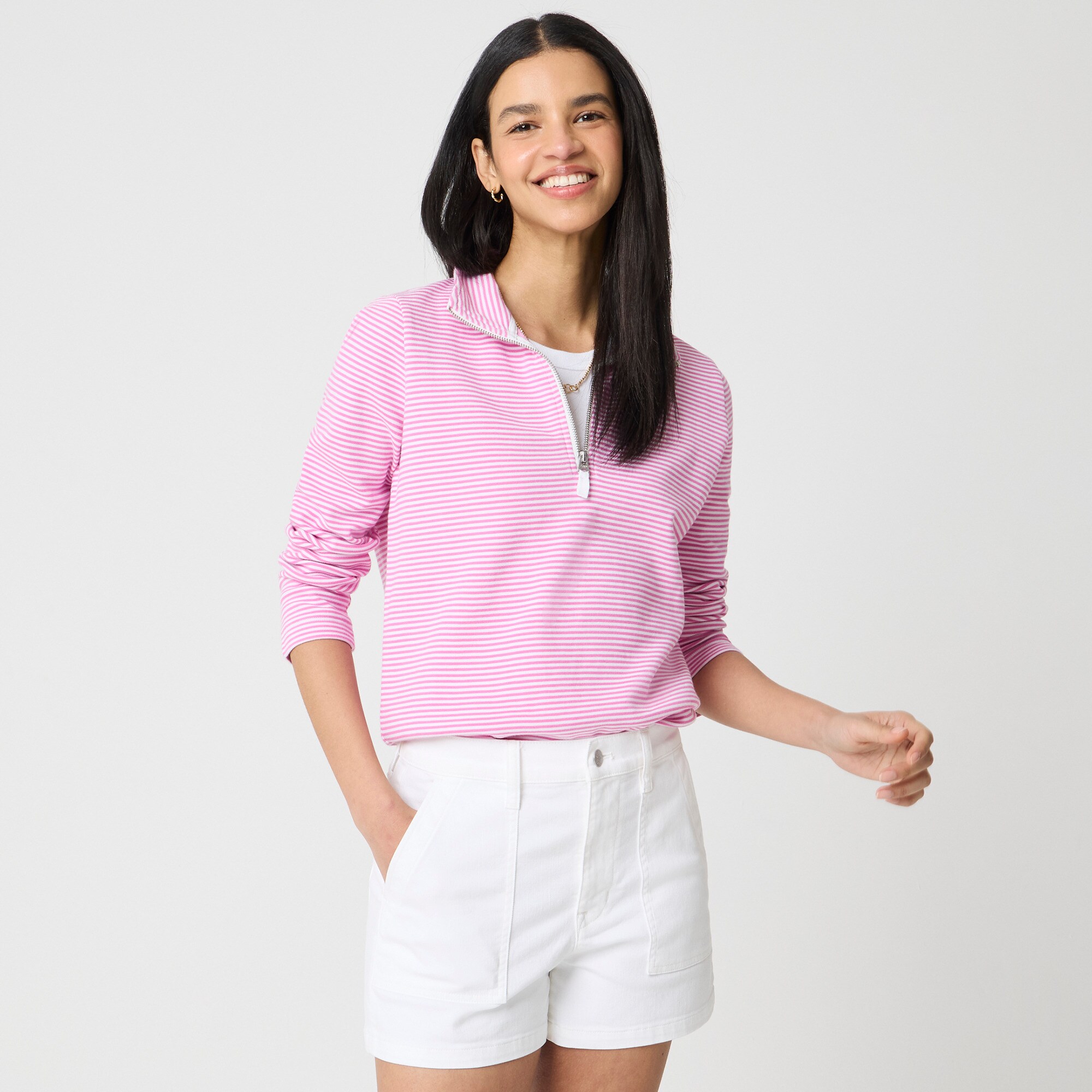 Striped Terry Half-zip Pullover For Women | Factory