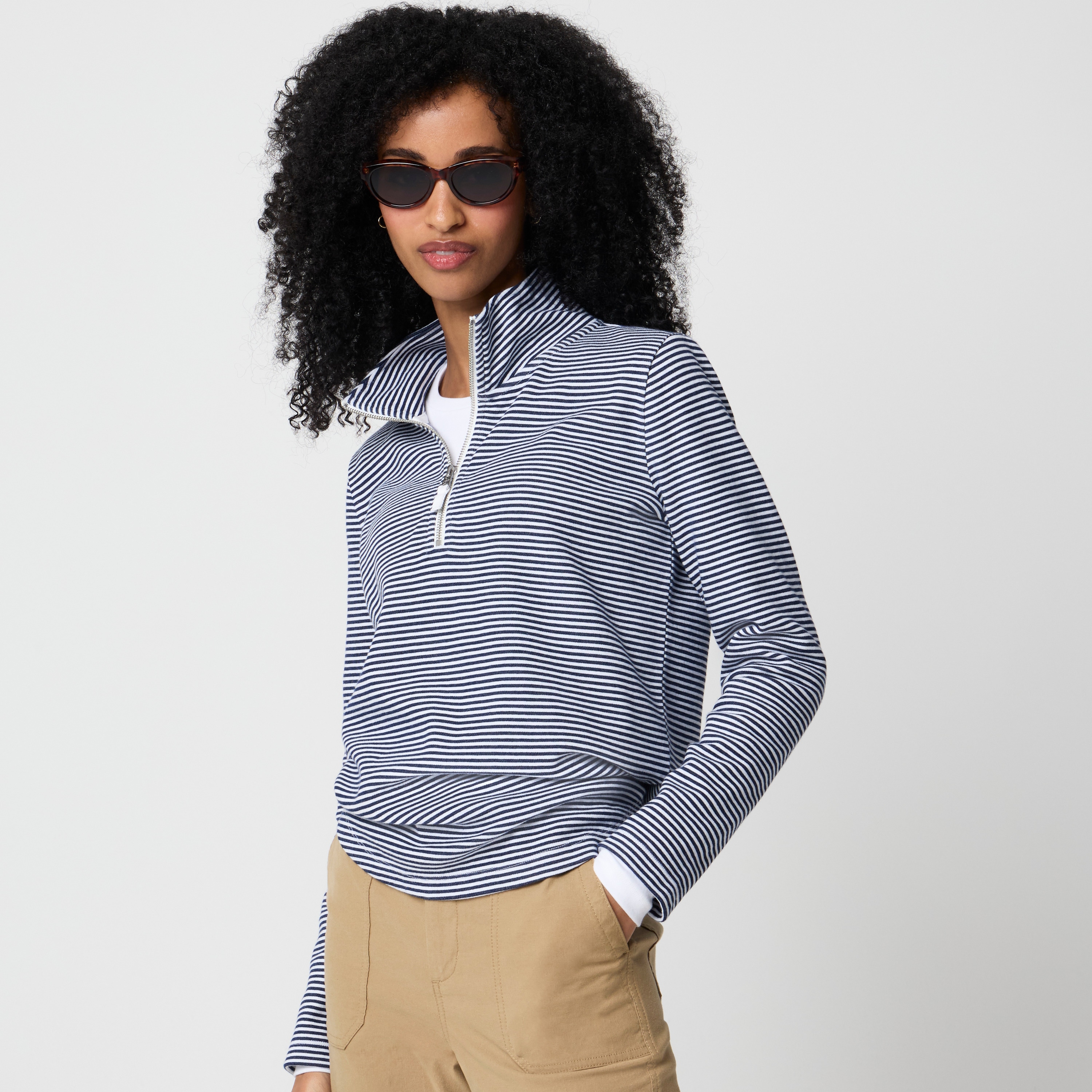 womens Striped terry half-zip pullover
