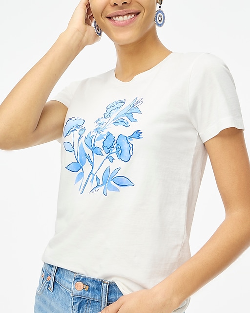 womens Embroidered flowers graphic tee
