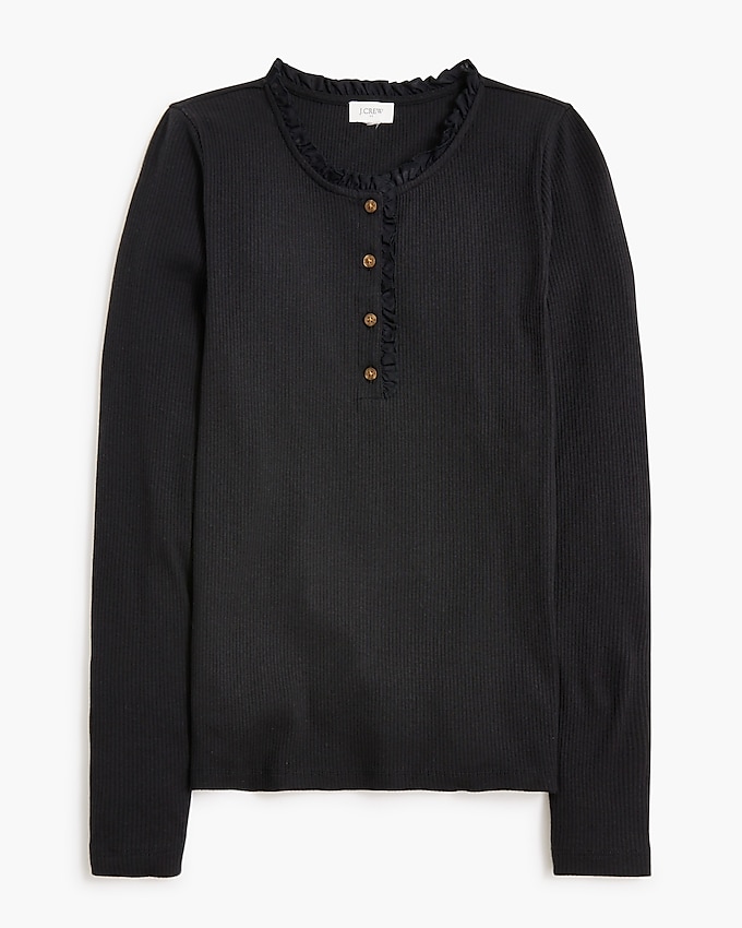 Factory: Ribbed Ruffleneck Henley For Women Factory: Ribbed Ruffleneck Henley For Women