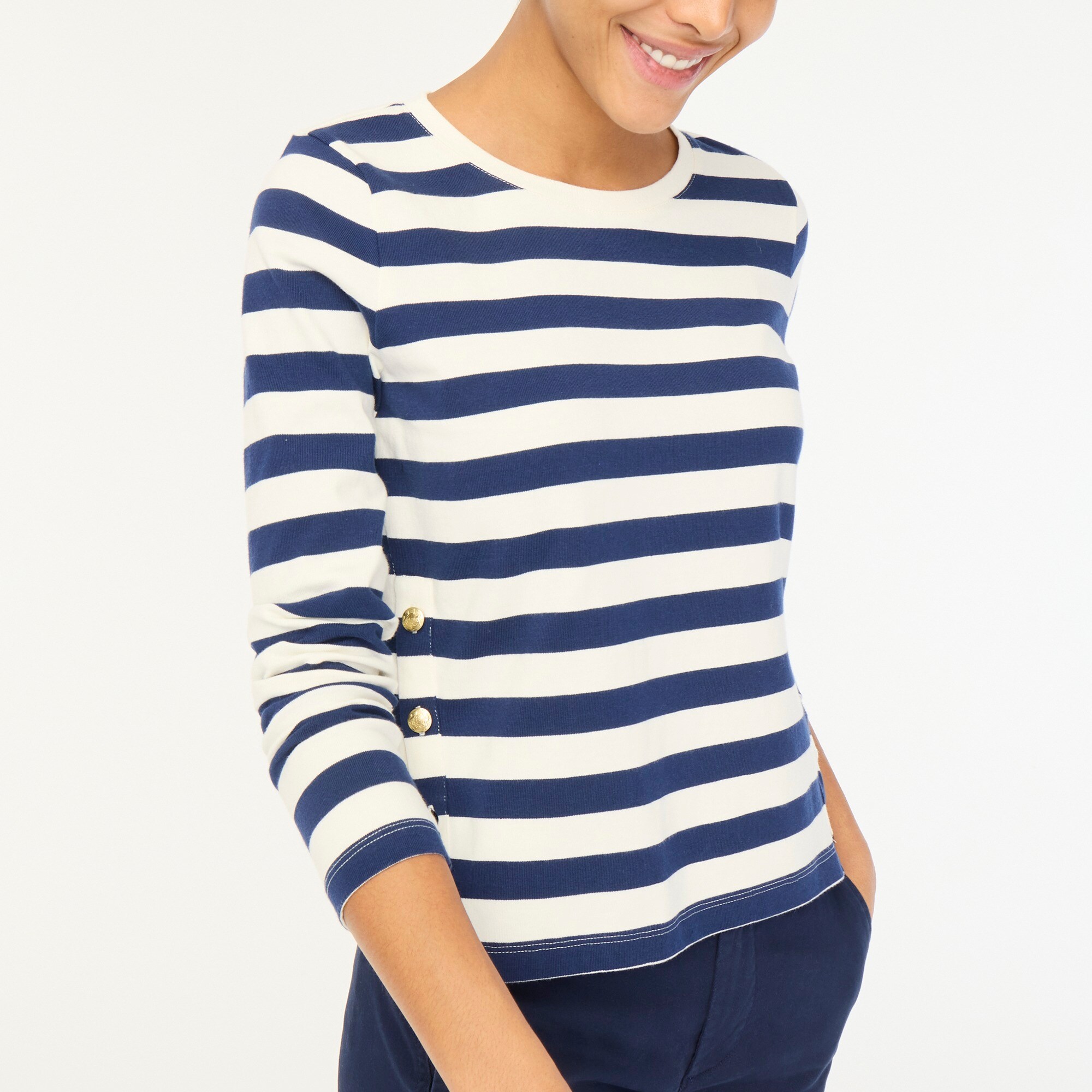factory: striped button-side tee for women