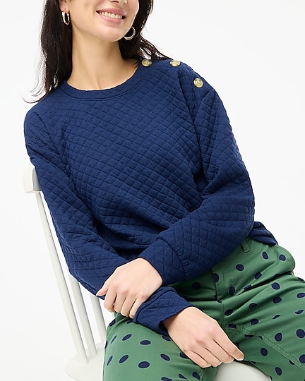 factory: quilted button-neck sweatshirt for women