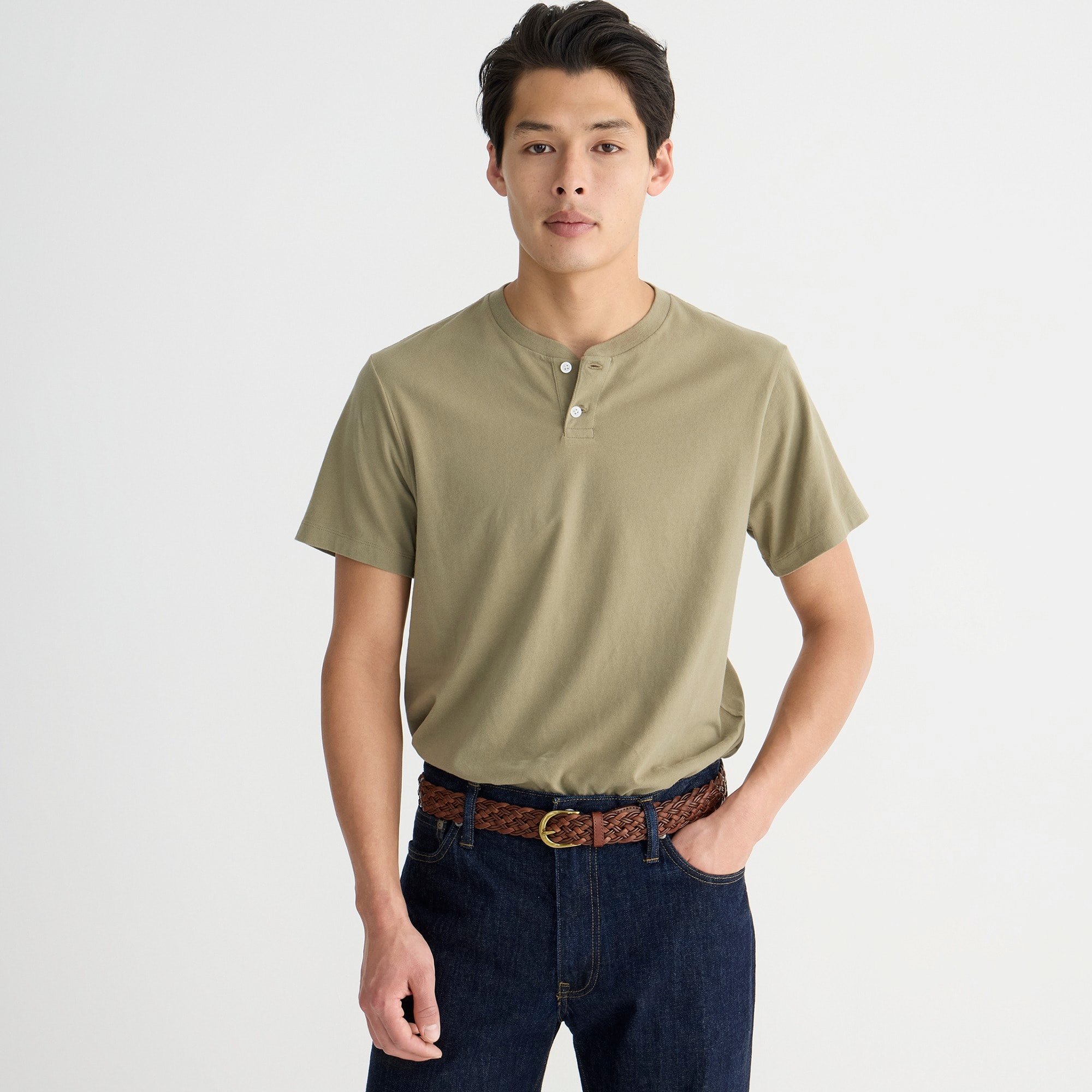 mens Tall short-sleeve sueded cotton henley