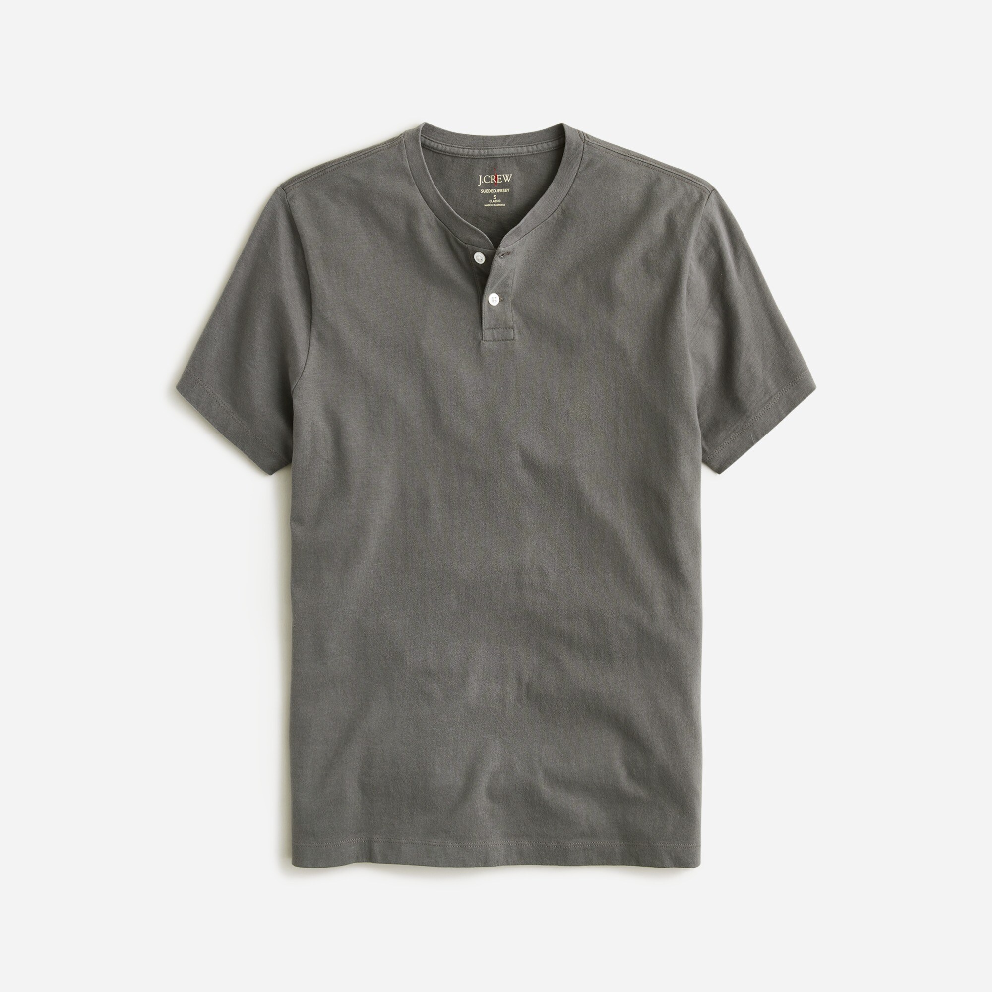 Short-sleeve sueded cotton henley