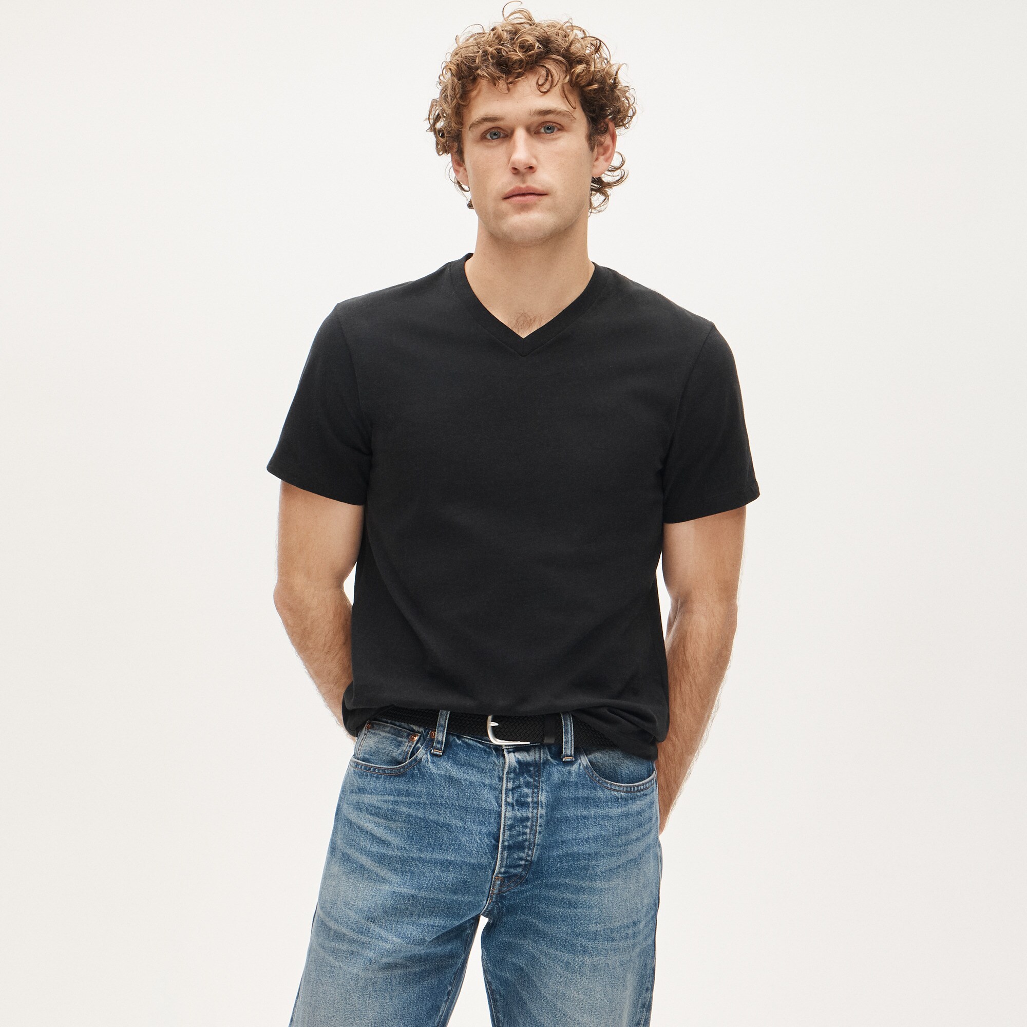  Sueded cotton V-neck T-shirt