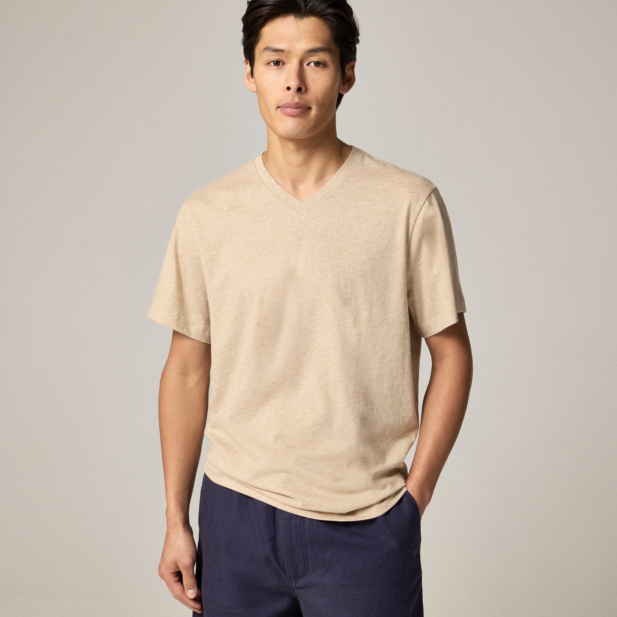 mens Sueded cotton V-neck T-shirt