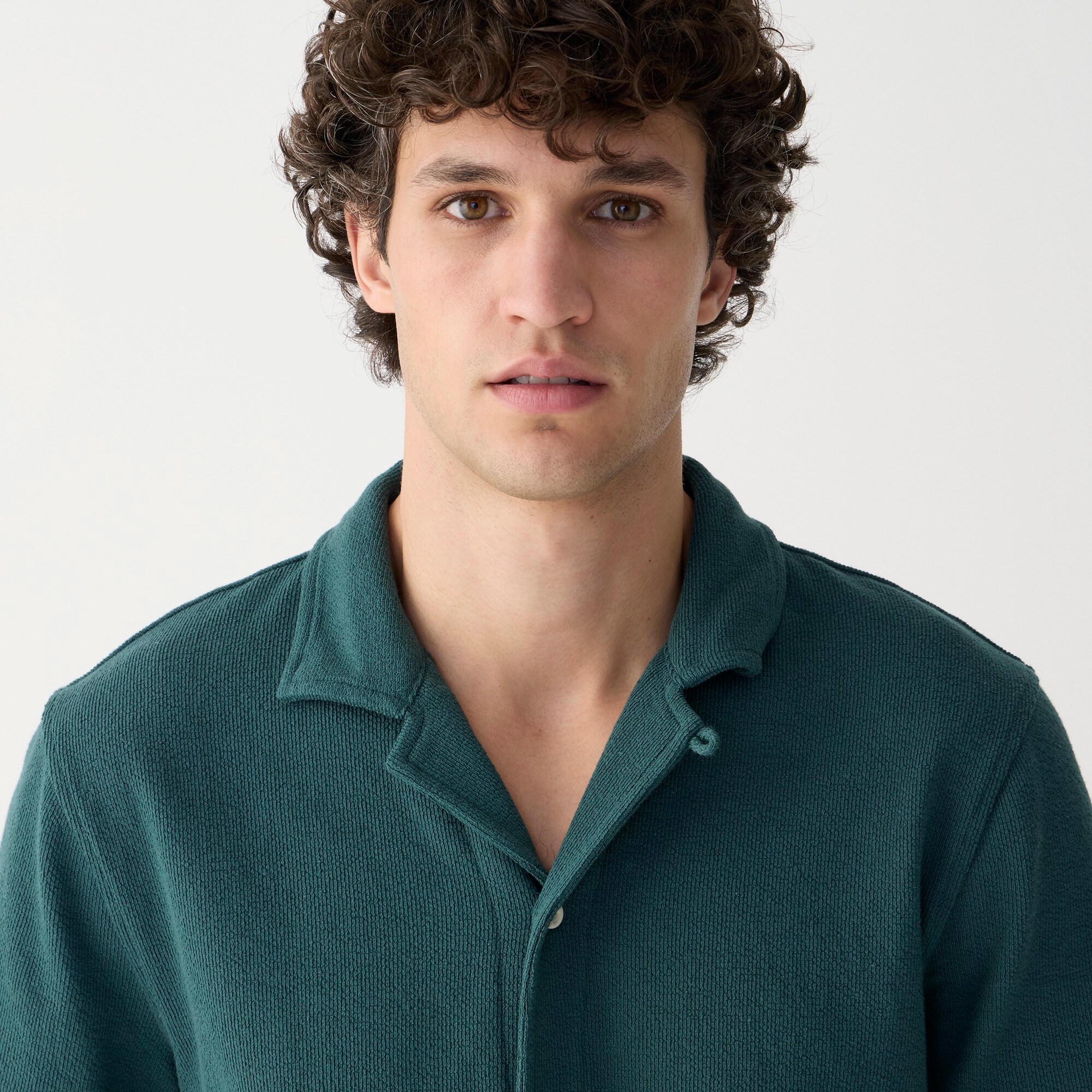 Textured camp-collar sweater-tee