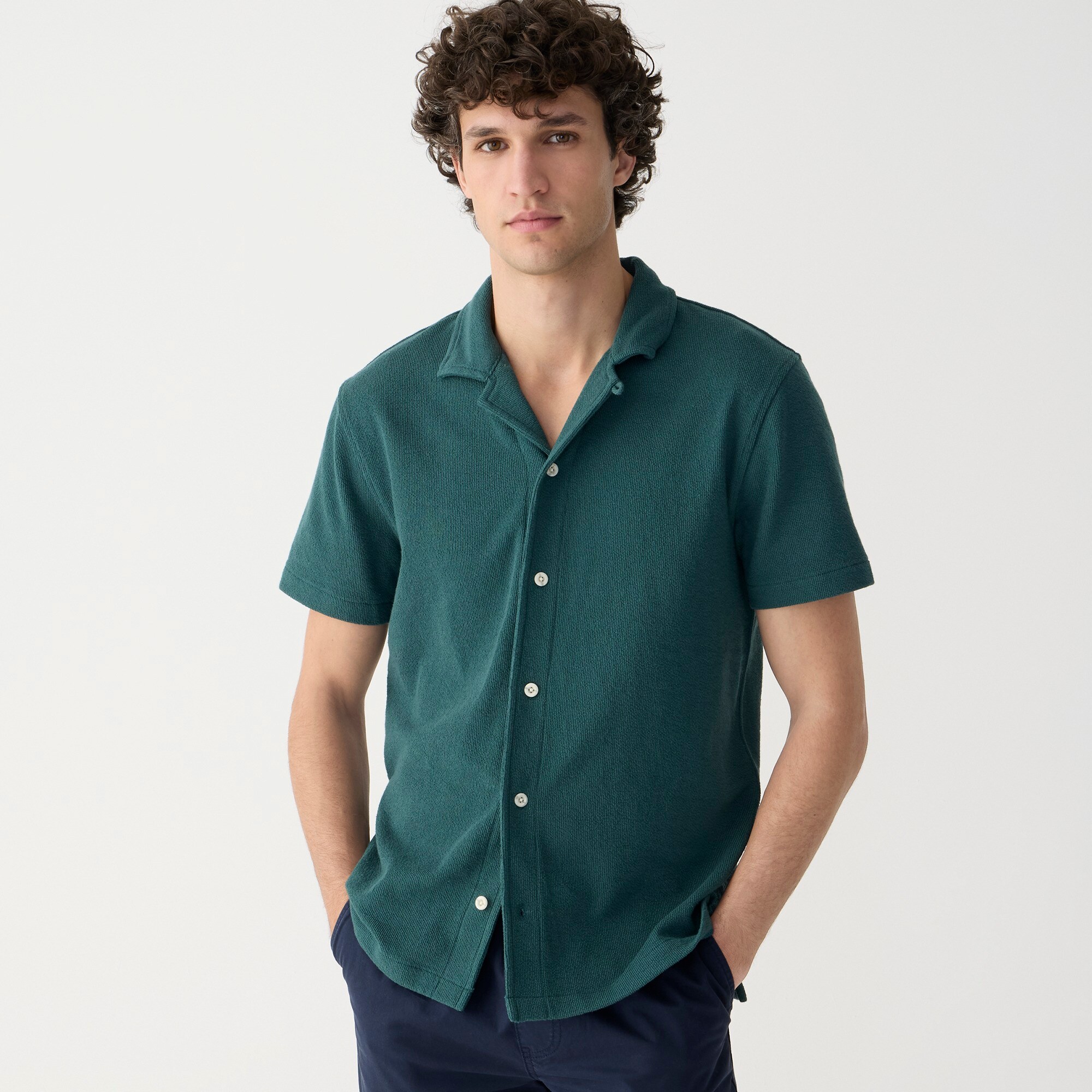  Textured camp-collar sweater-tee