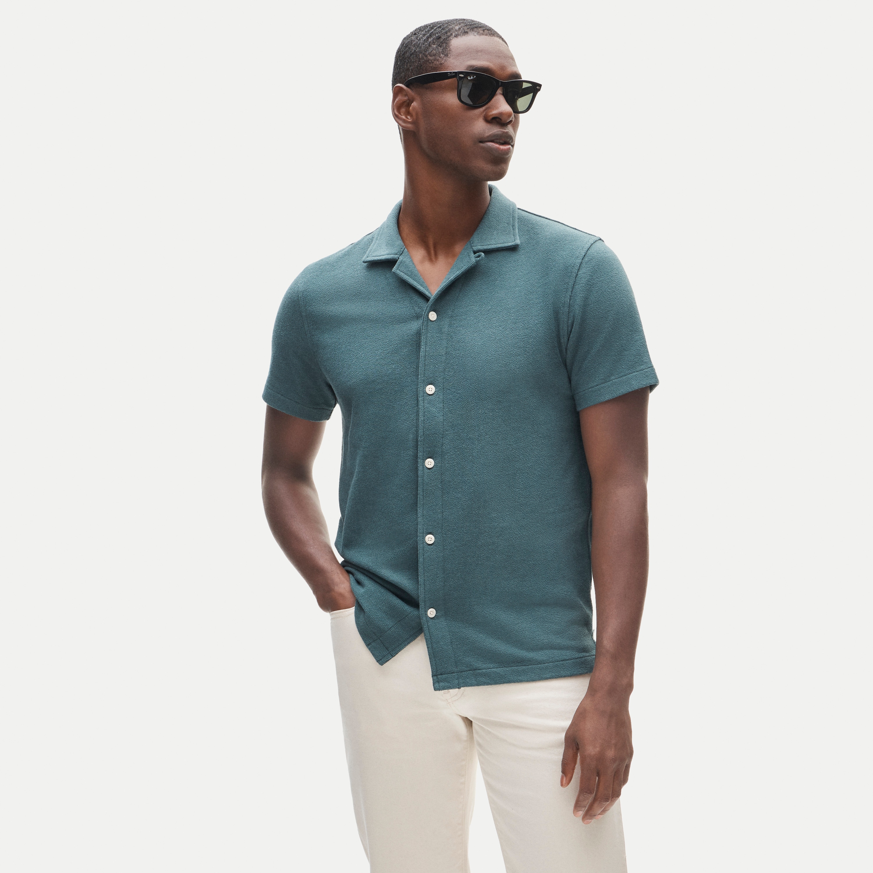 Textured camp-collar knit shirt