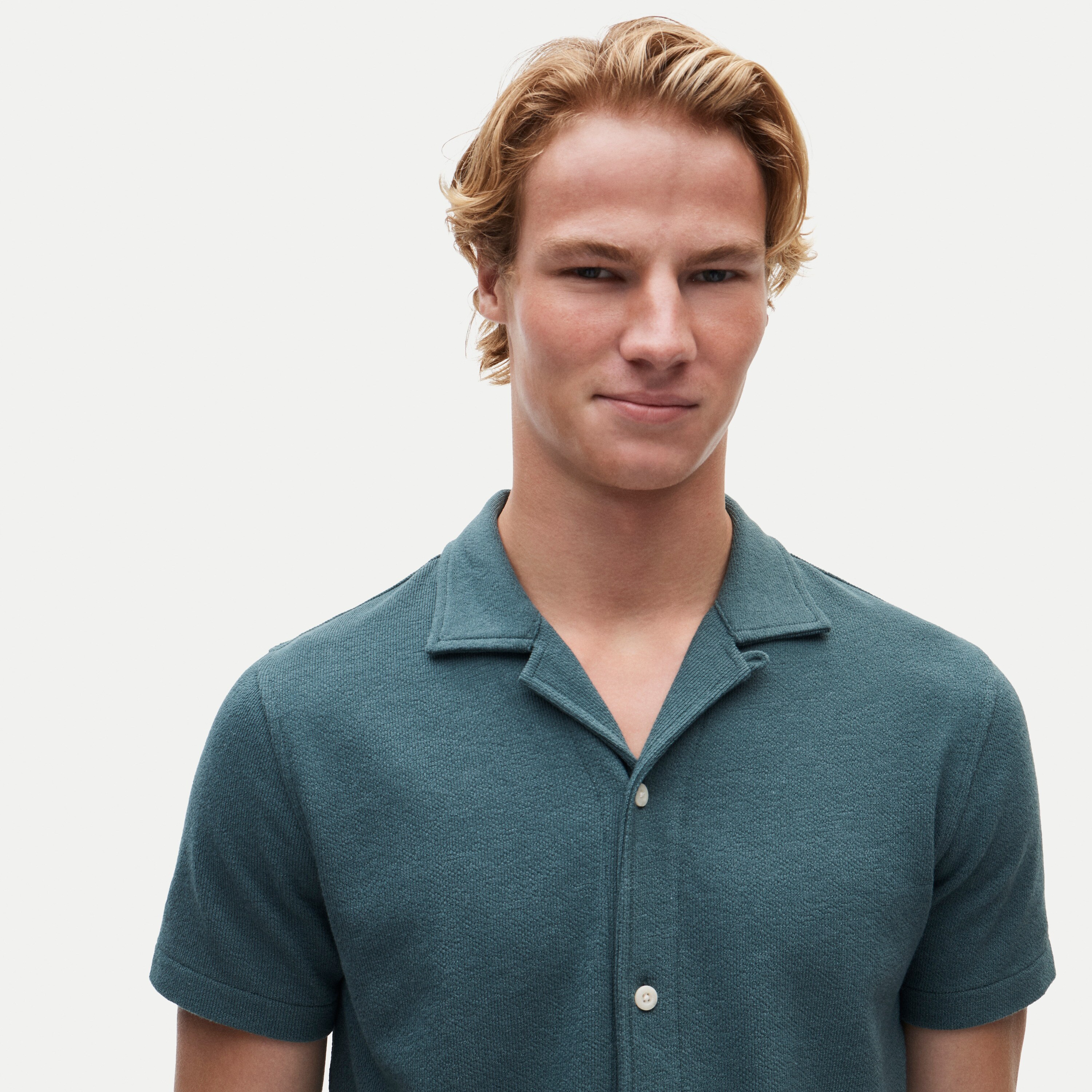 Textured camp-collar knit shirt