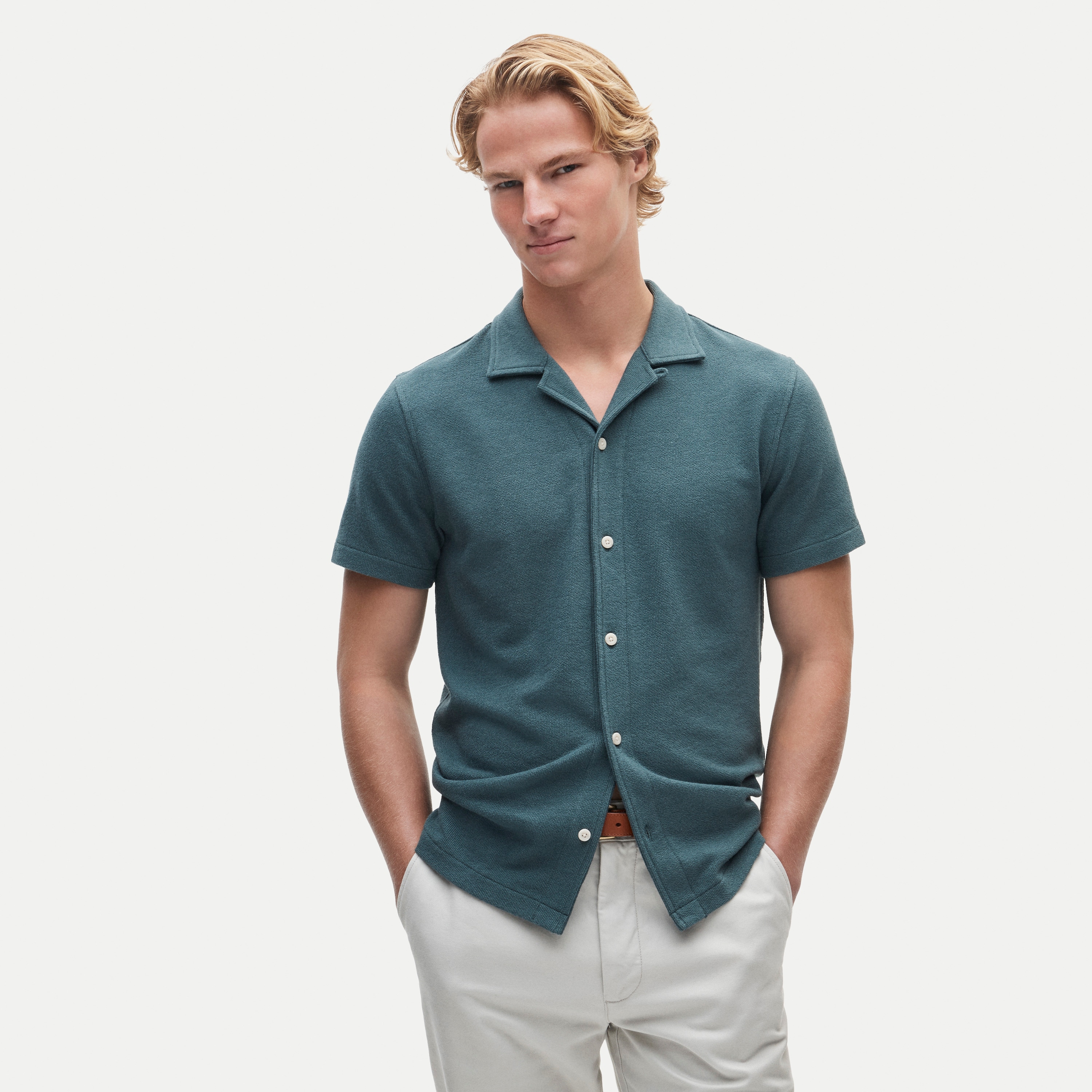 Textured camp-collar knit shirt