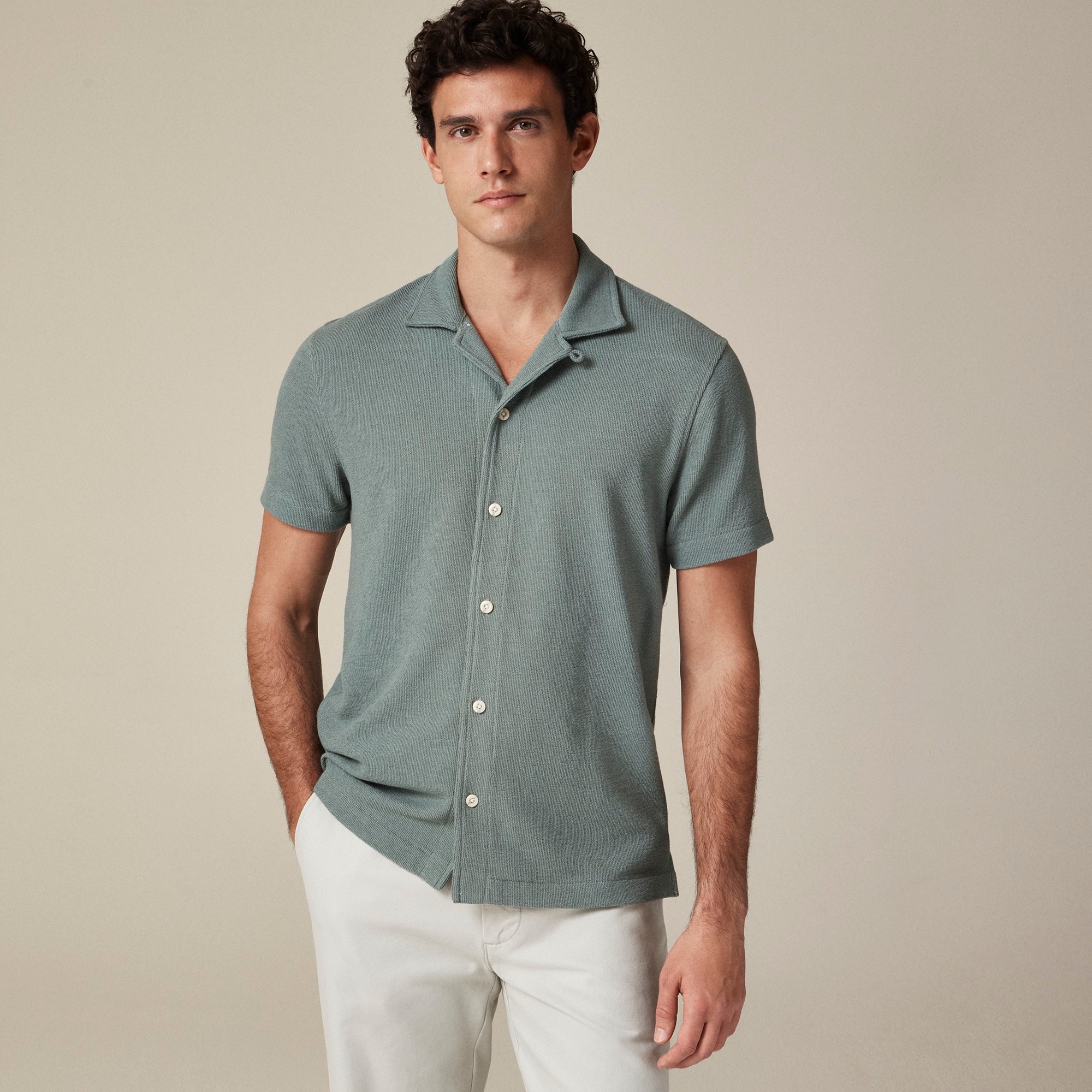 mens Textured camp-collar sweater-tee