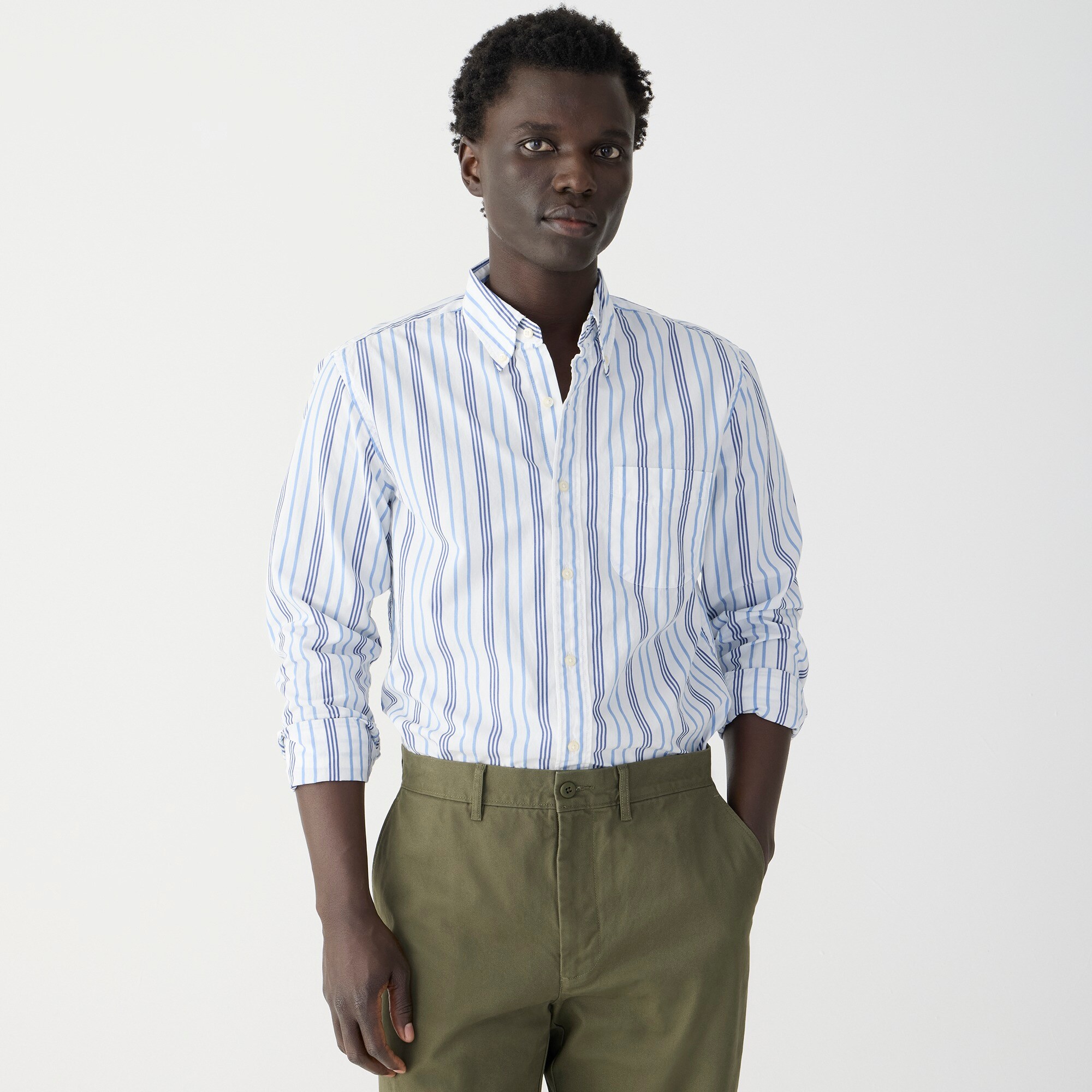  Slim Secret Wash cotton poplin shirt in stripe