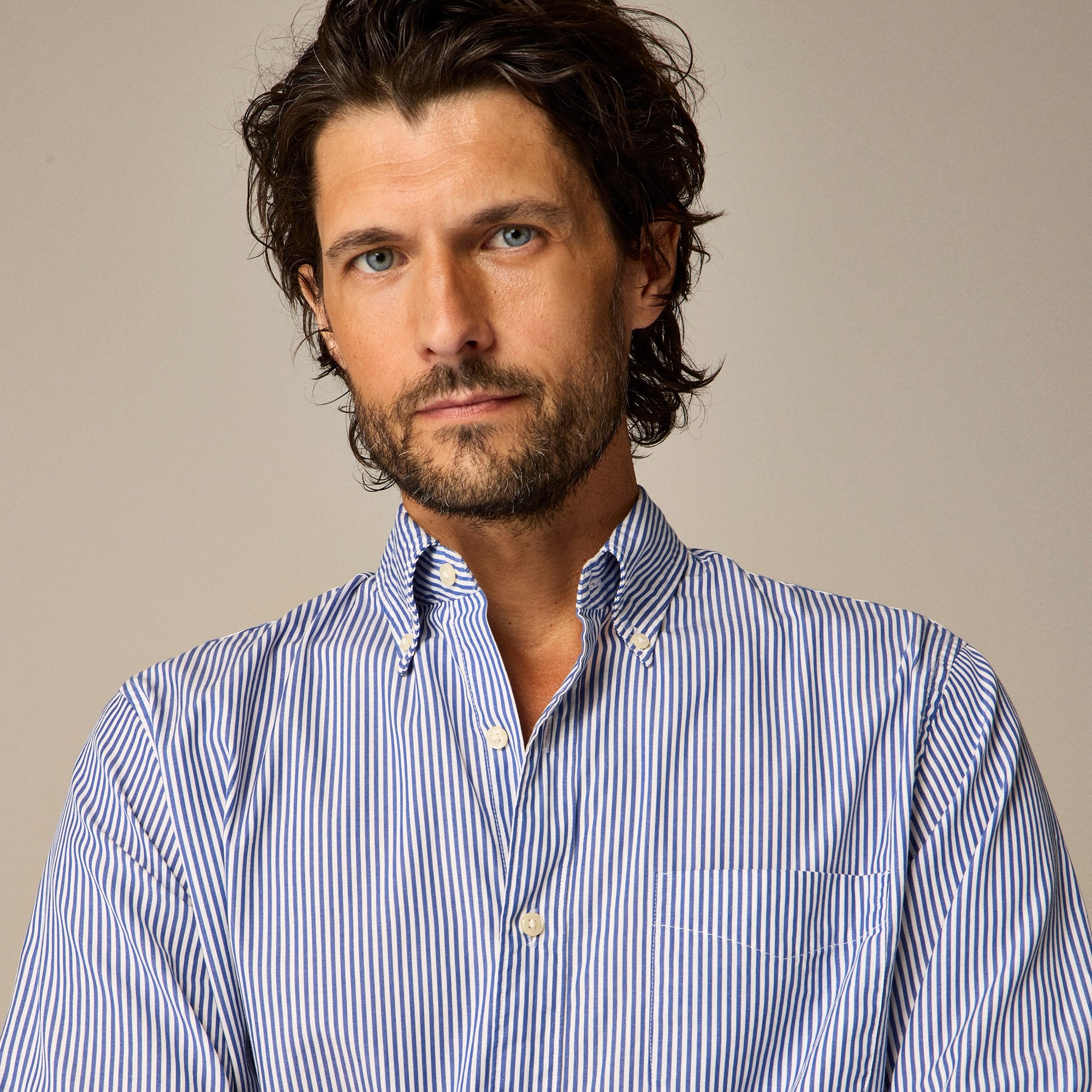 Secret Wash cotton poplin shirt in stripe
