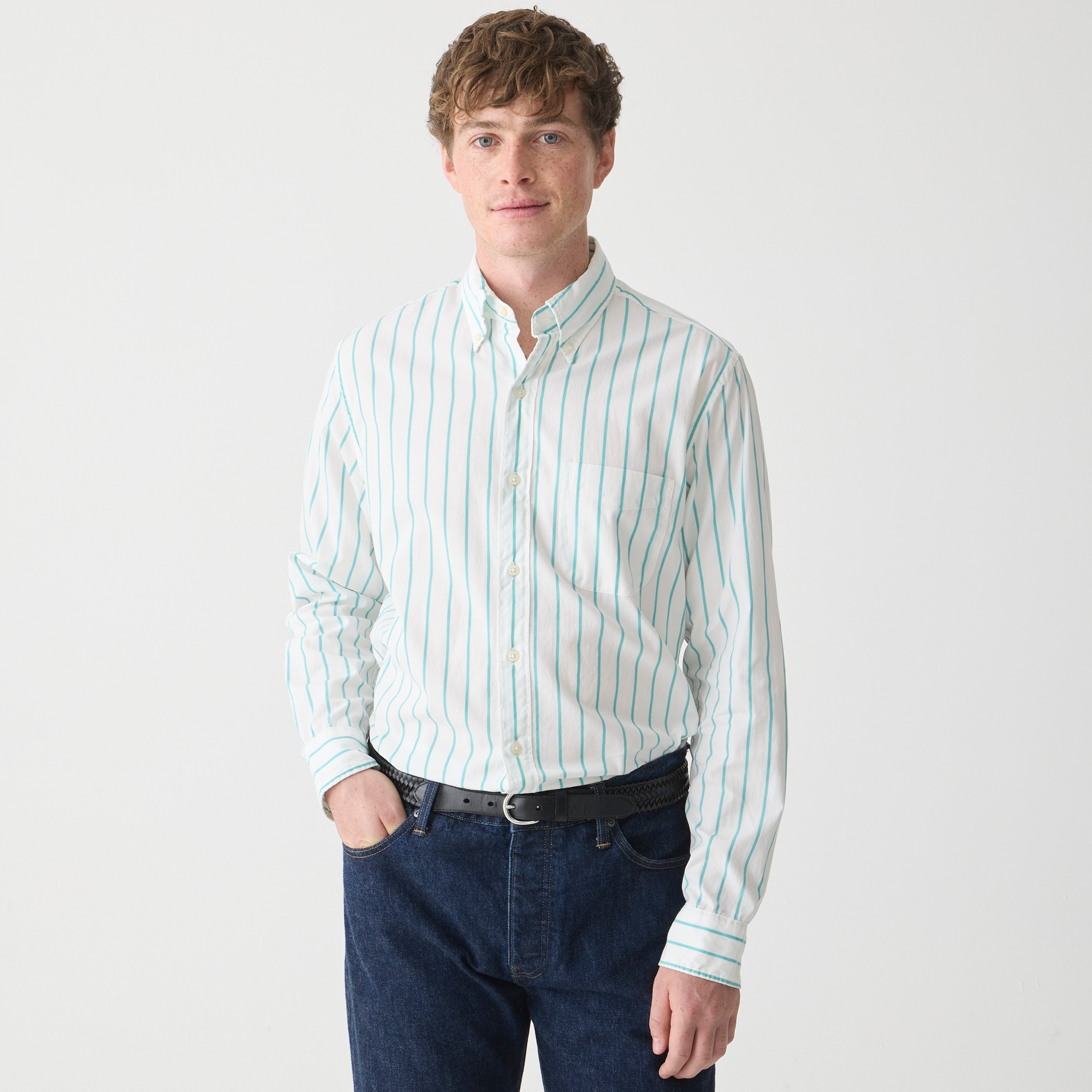 j.crew: secret wash cotton poplin shirt in stripe for men