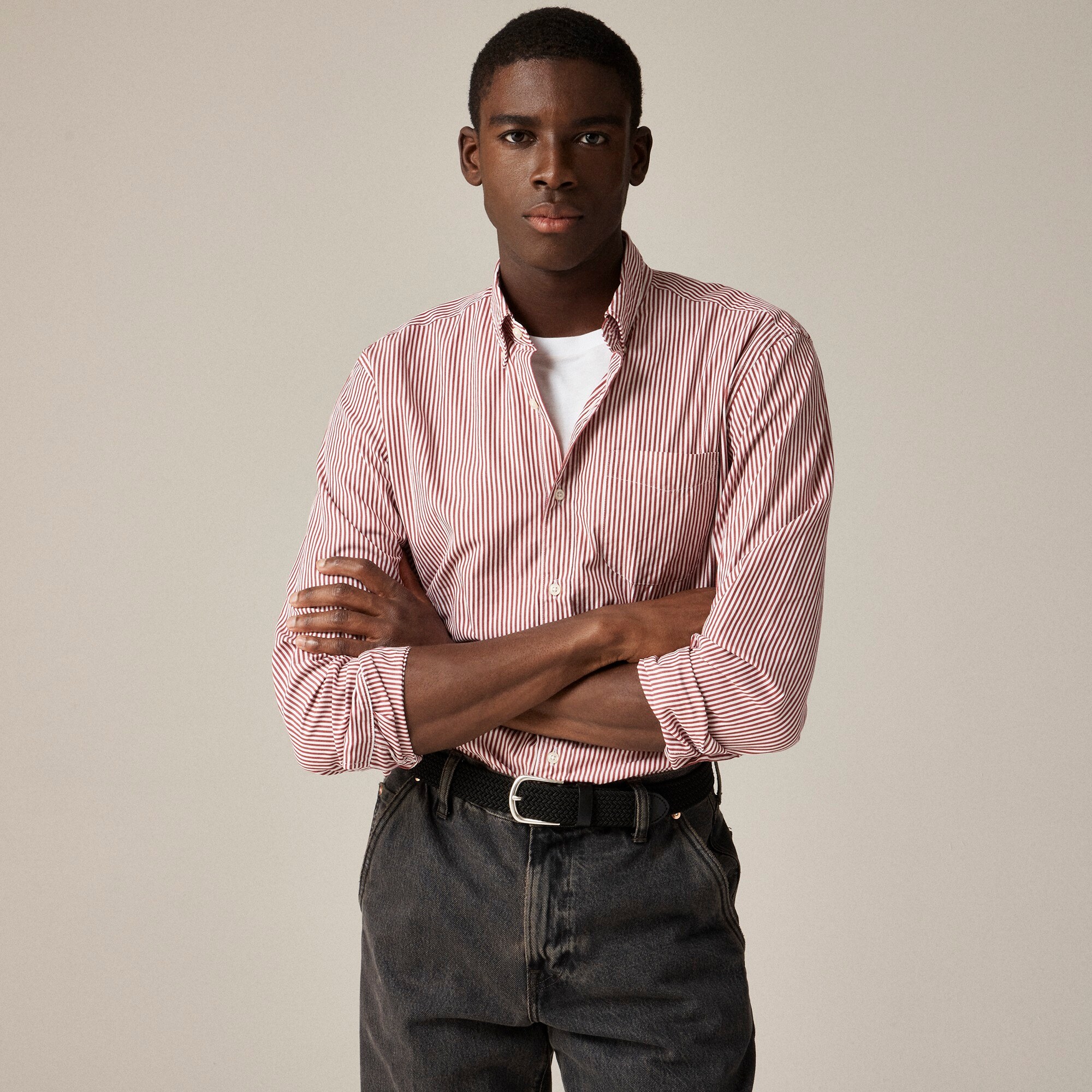 mens Slim Secret Wash cotton poplin shirt in stripe