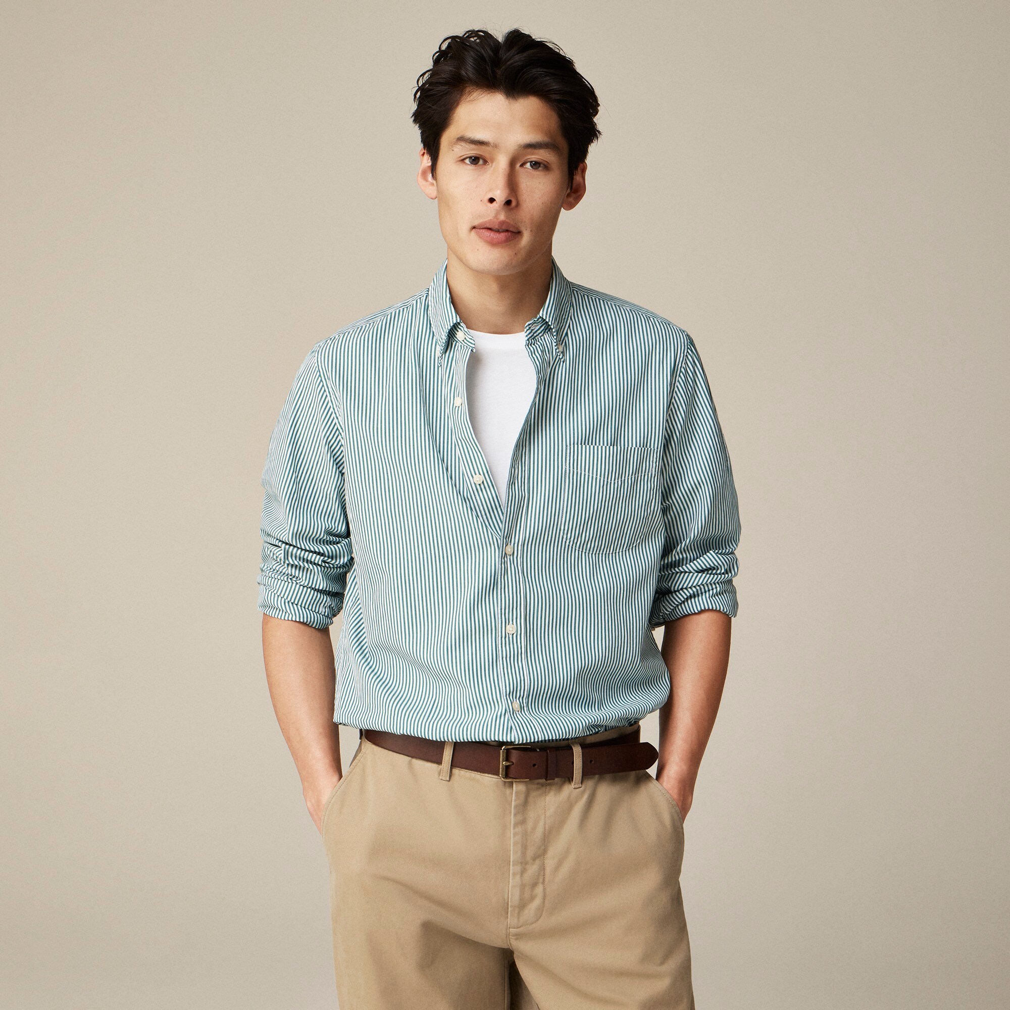 mens Secret Wash cotton poplin shirt in stripe
