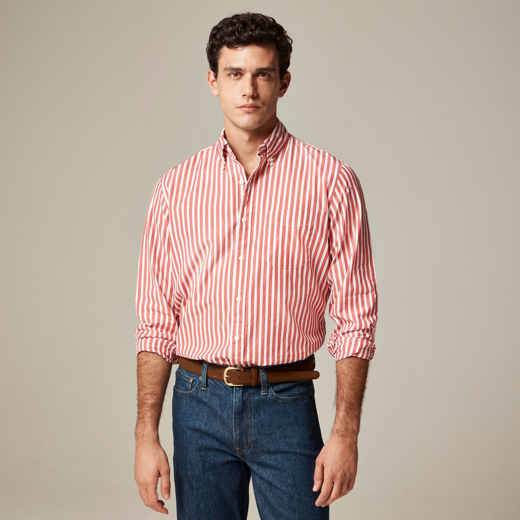 mens Slim Secret Wash cotton poplin shirt in stripe