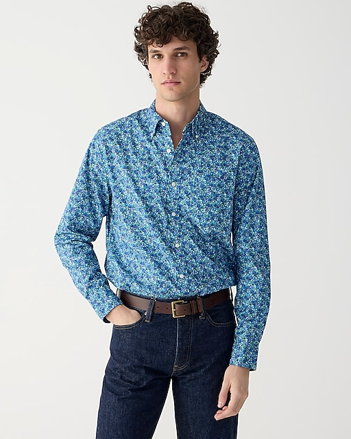 mens Tall Secret Wash cotton poplin shirt in print