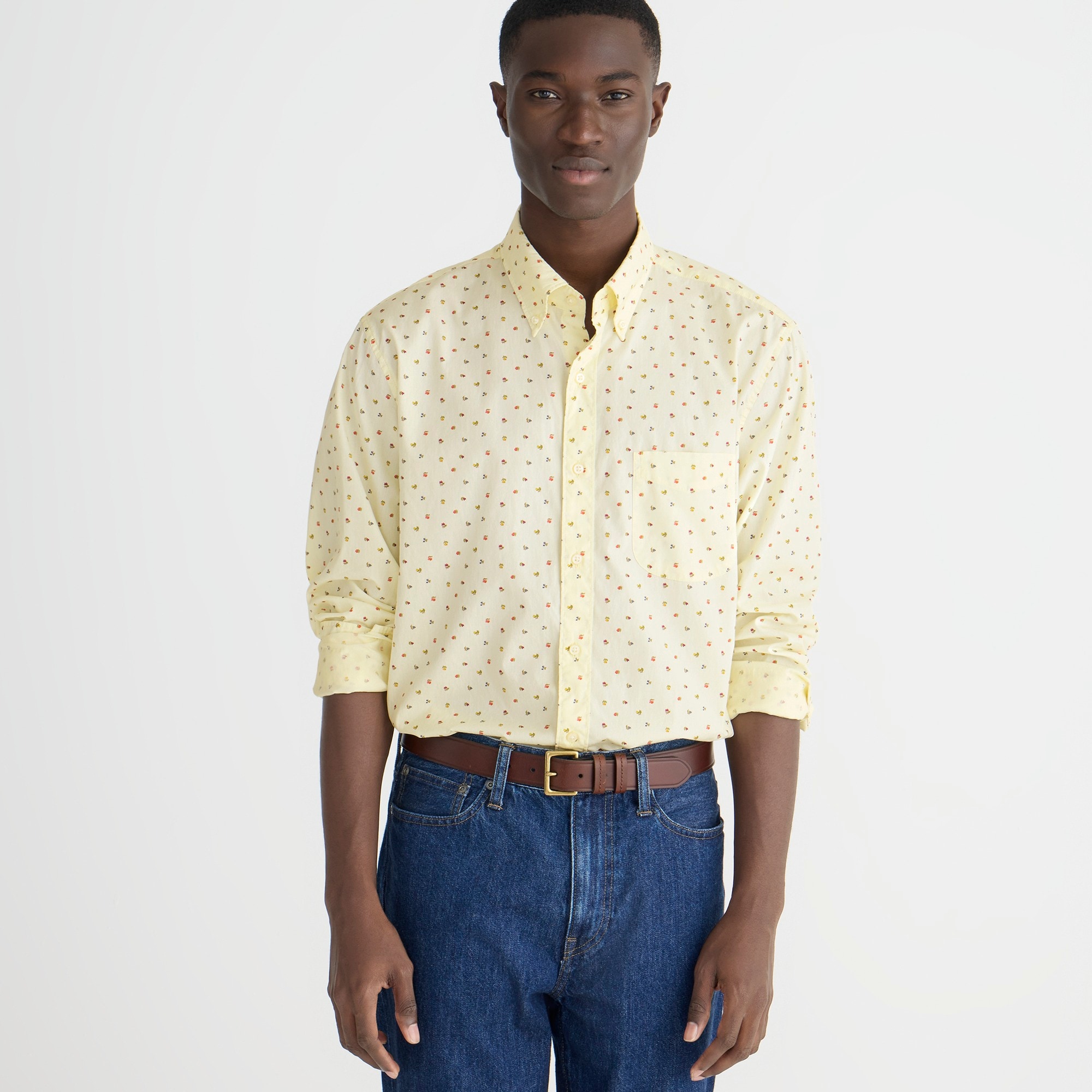  Slim Secret Wash cotton poplin shirt in print