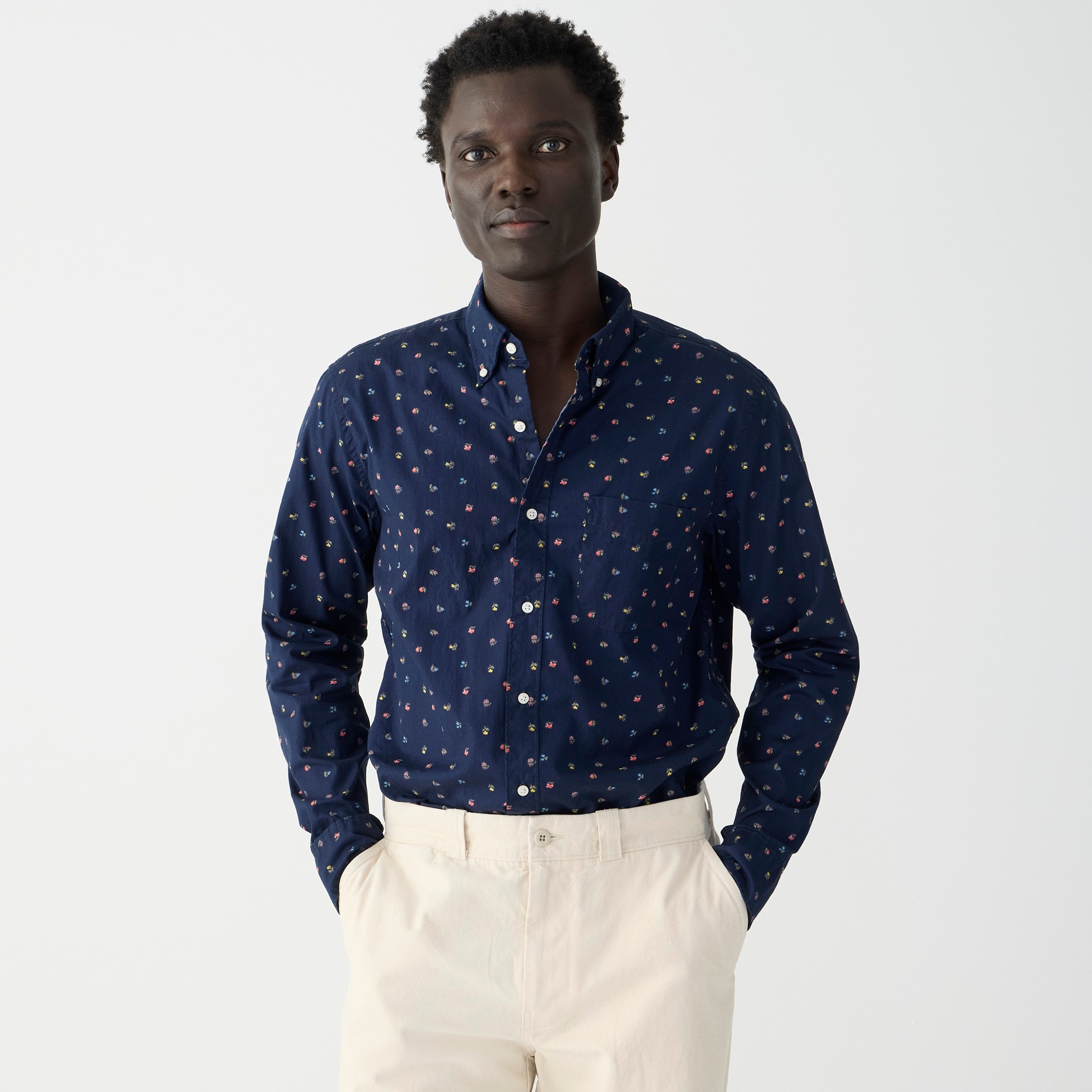  Slim Untucked Secret Wash cotton poplin shirt in print