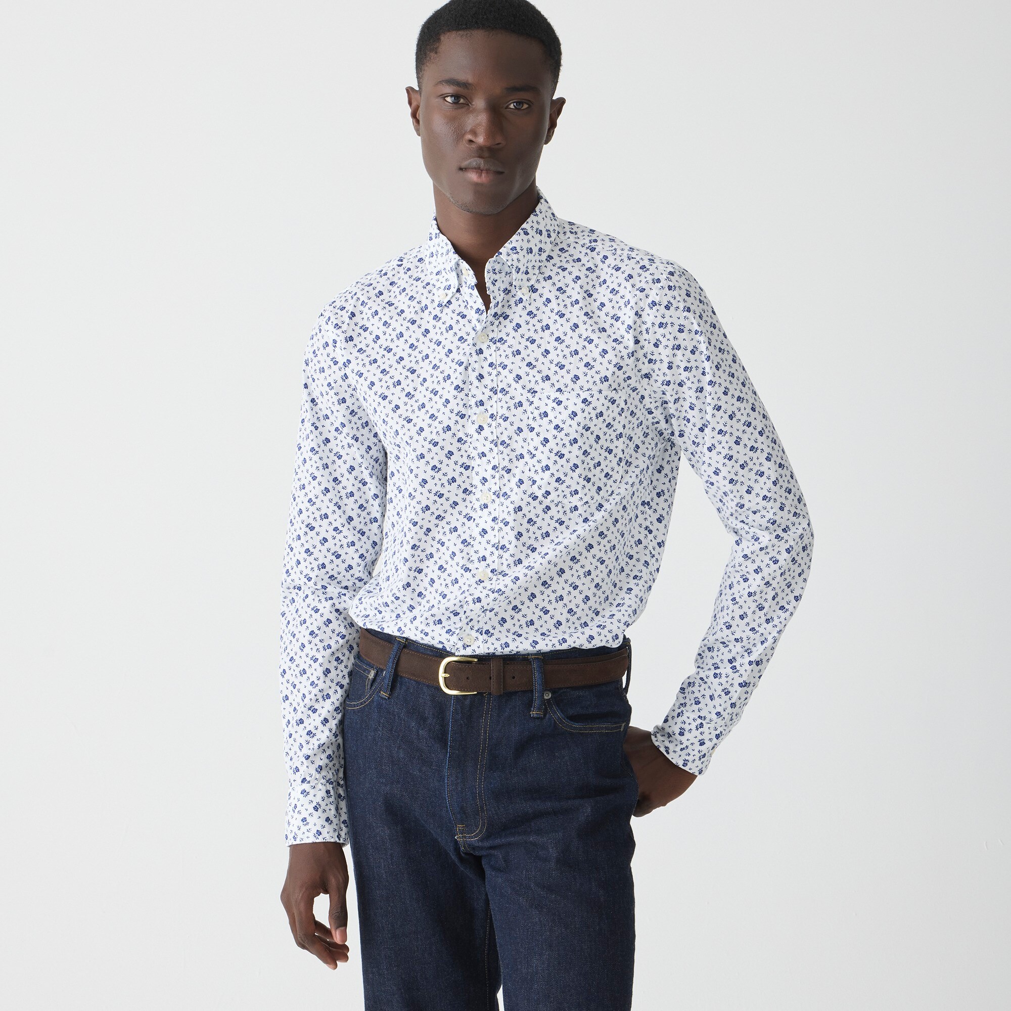 mens Tall Secret Wash cotton poplin shirt in print