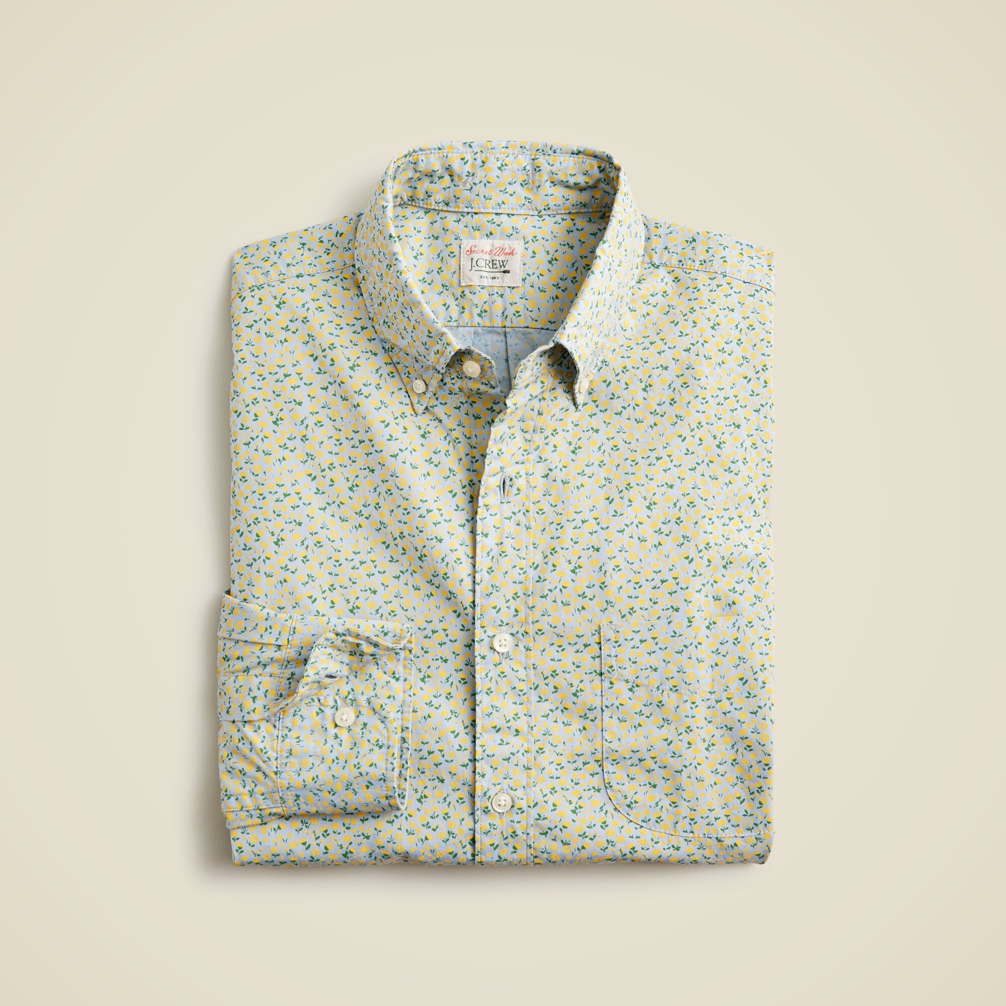  Slim Untucked Secret Wash cotton poplin shirt in print