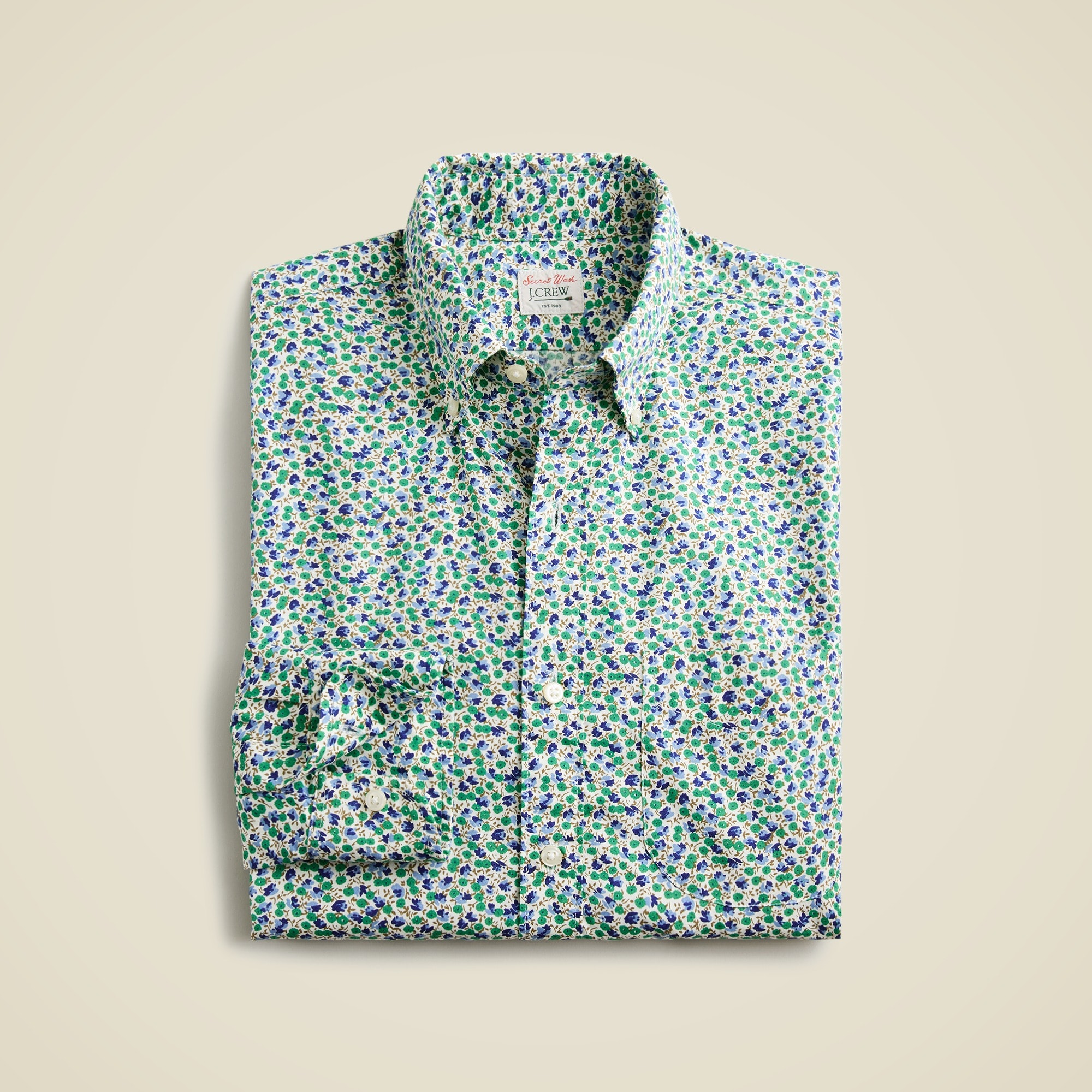  Slim Untucked Secret Wash cotton poplin shirt in print