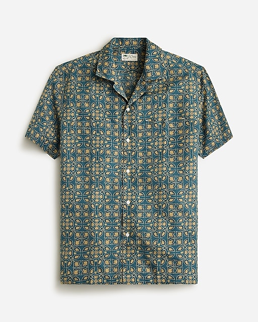 mens Short-sleeve slub cotton-linen blend camp-collar shirt in print