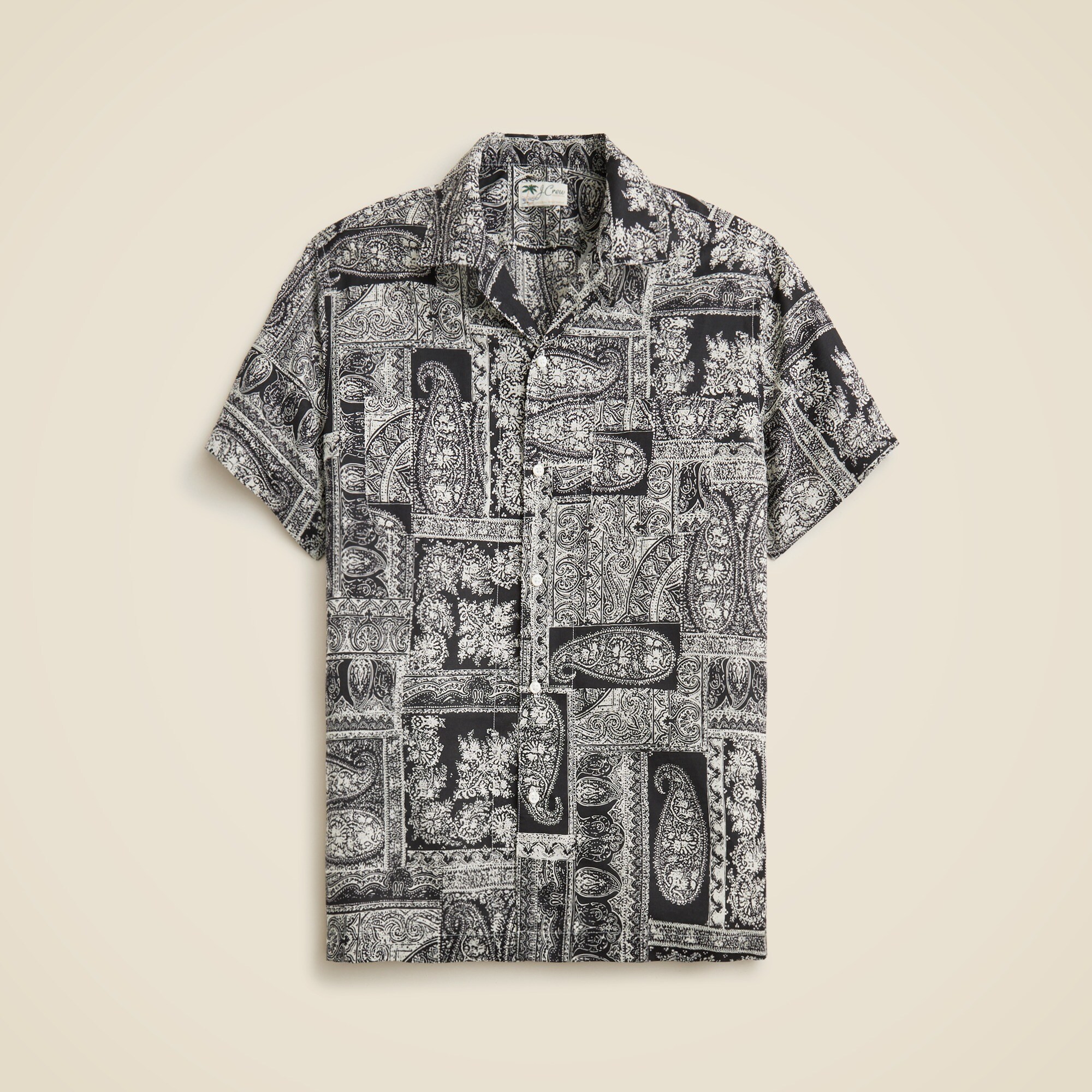  Short-sleeve slub cotton-linen blend camp-collar shirt in print