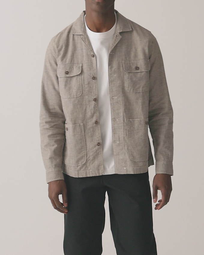 Linen-cotton blend four-pocket camp-collar overshirt