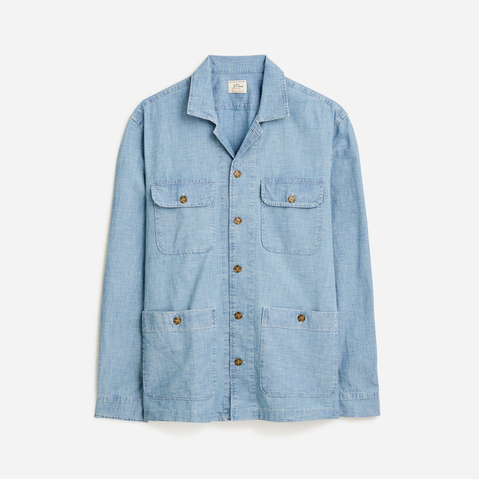 Chambray Four-pocket Camp-collar Overshirt For Men | J.Crew