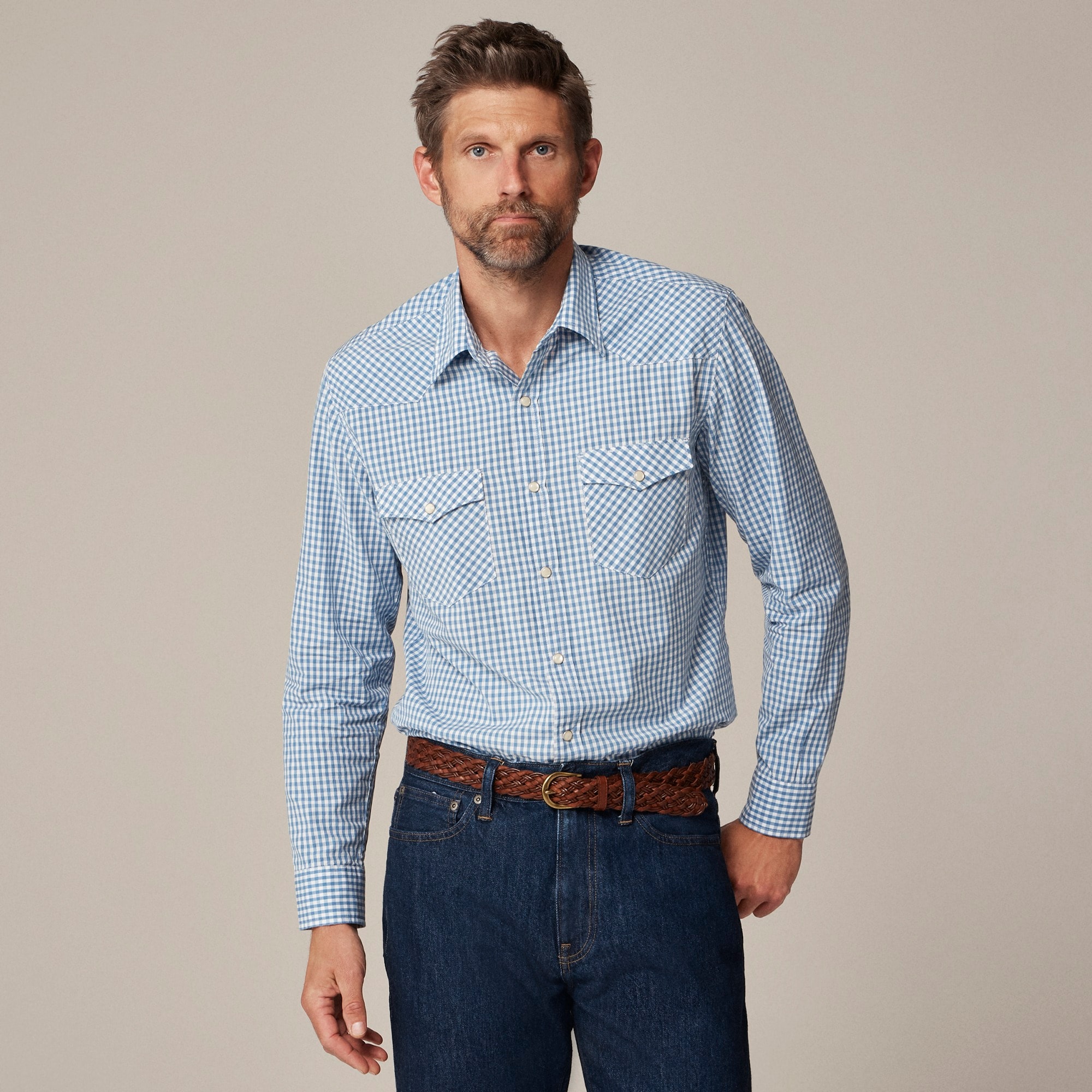 mens Secret Wash cotton poplin western shirt